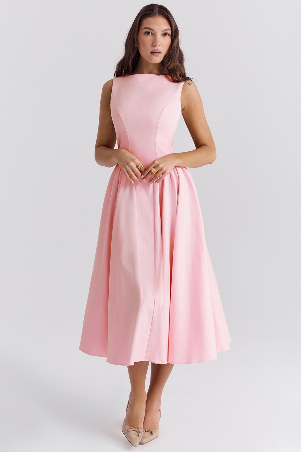 Cindy  Ballerina Pink Twill Midi Sundress — image 7