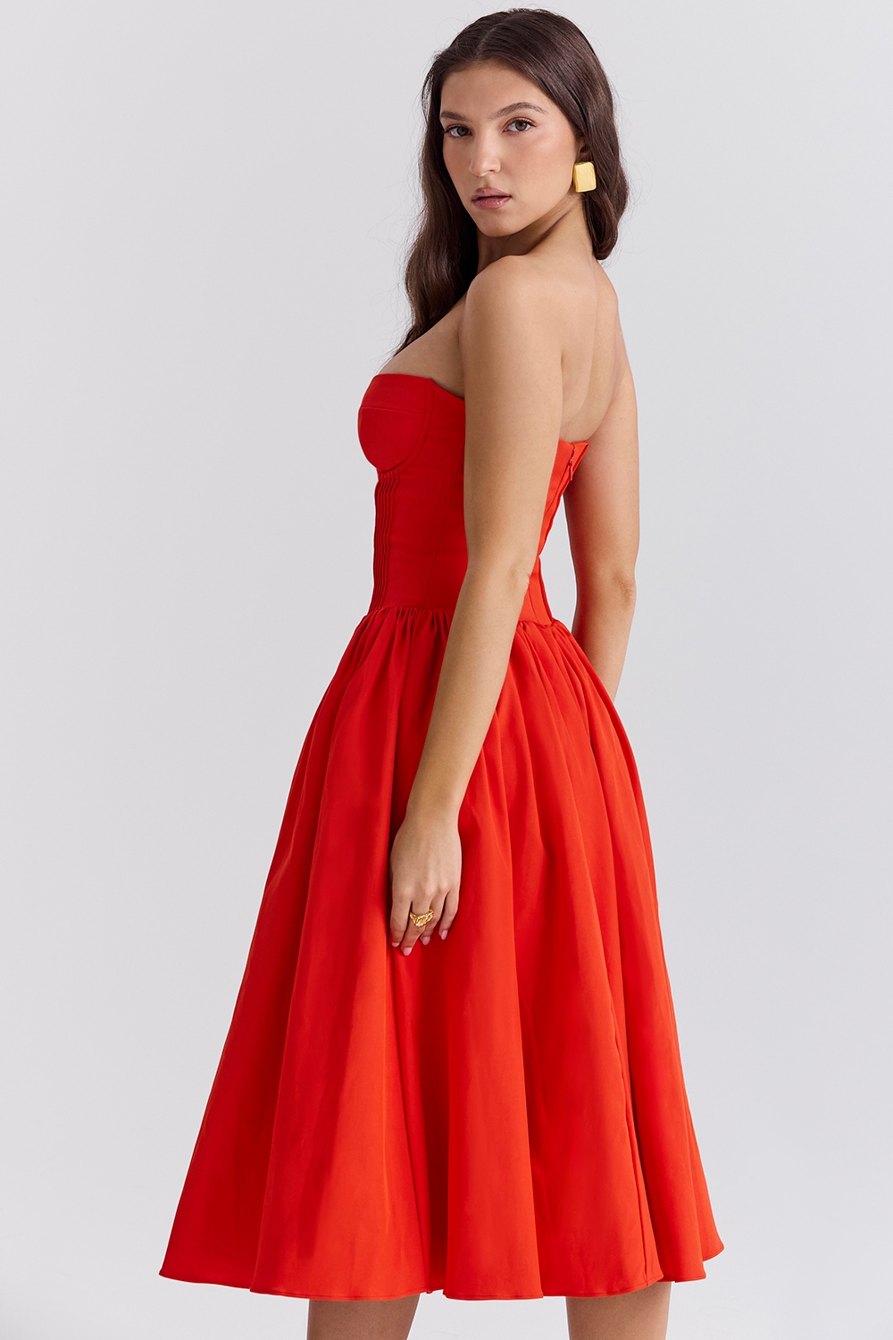 Elizabeth  Italian Tomato Strapless Midi Sundress — image 8
