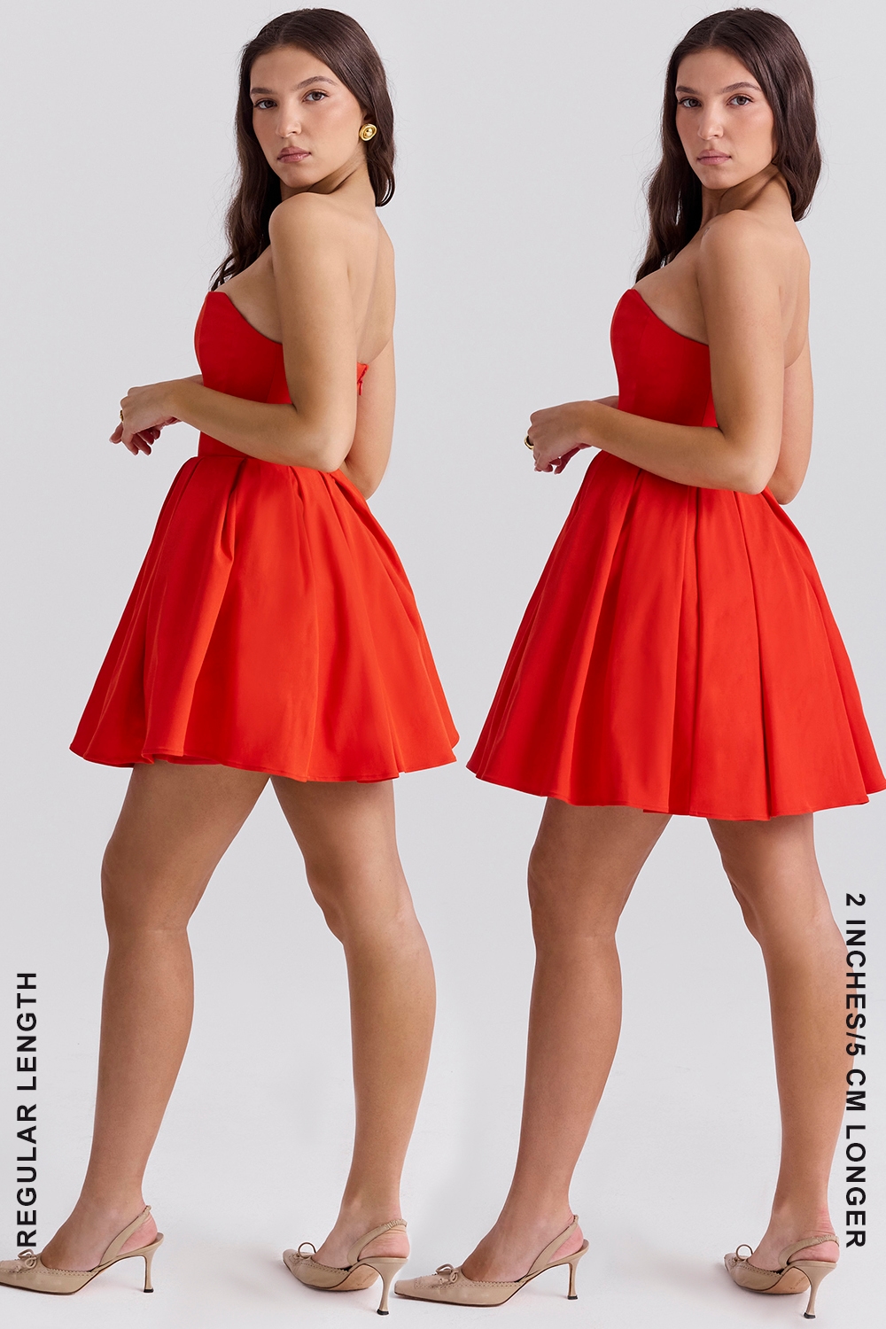 Emmanuela  Italian Tomato Strapless Pleated Mini Dress — image 15