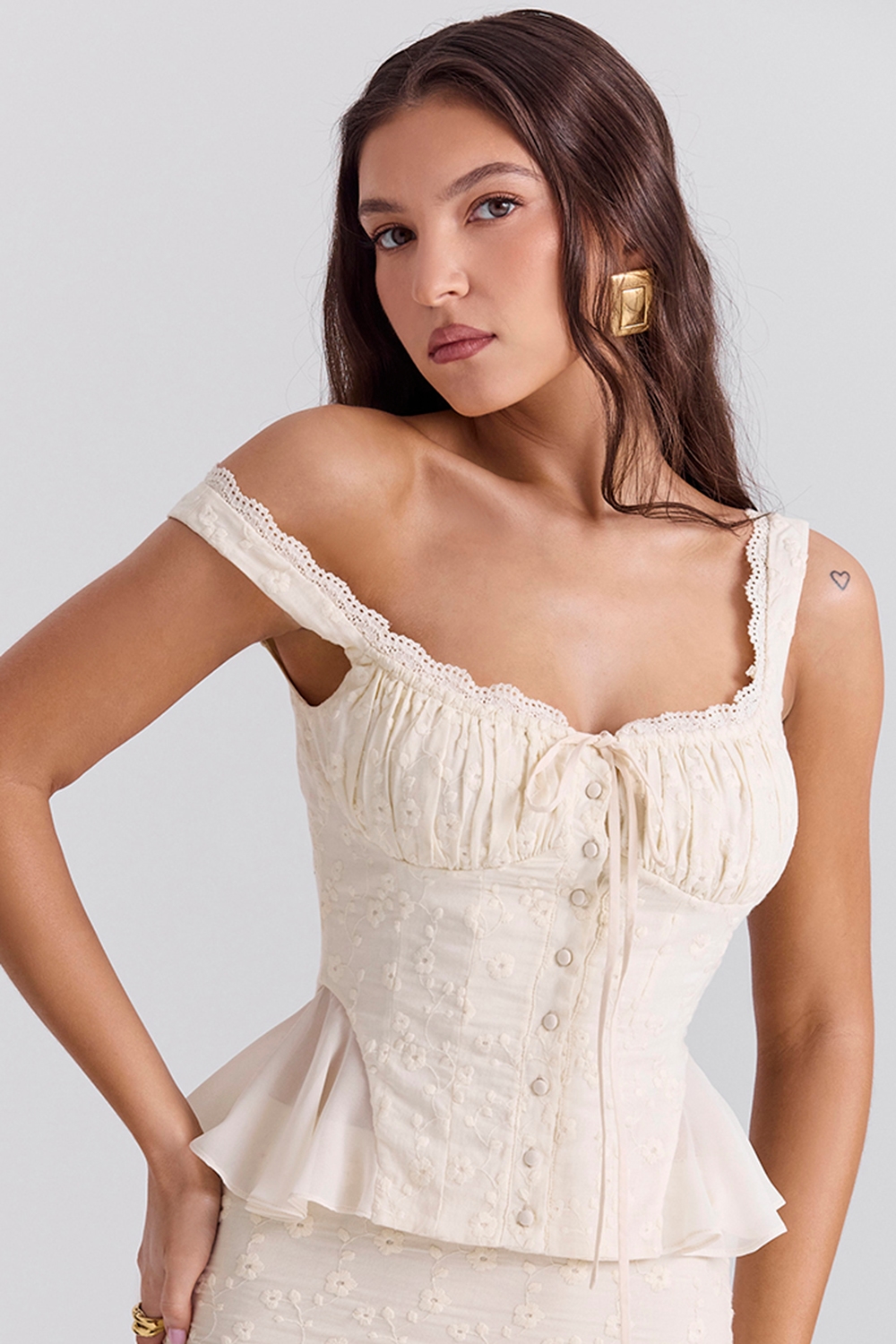 Jean  Vintage Cream Cotton Broderie Anglais Peplum Top — image 6