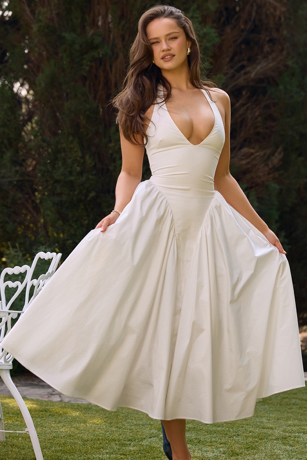 Marilyn  White Cotton Halter Midi Sundress — image 10