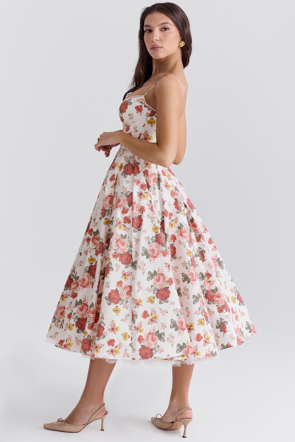Mademoiselle  Italian Rose Print Tulle Midi Dress — image 10