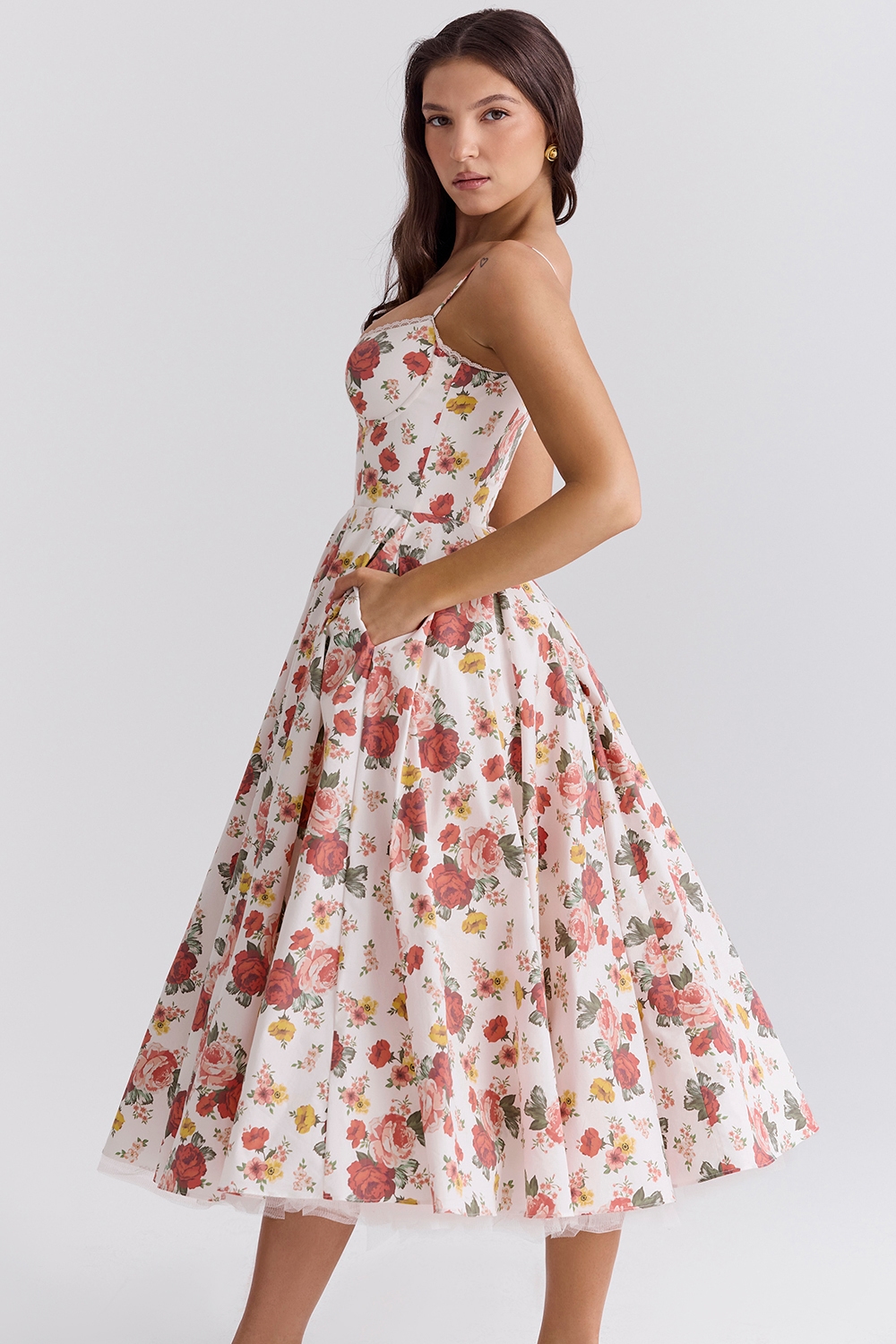 Mademoiselle  Italian Rose Print Tulle Midi Dress — image 8