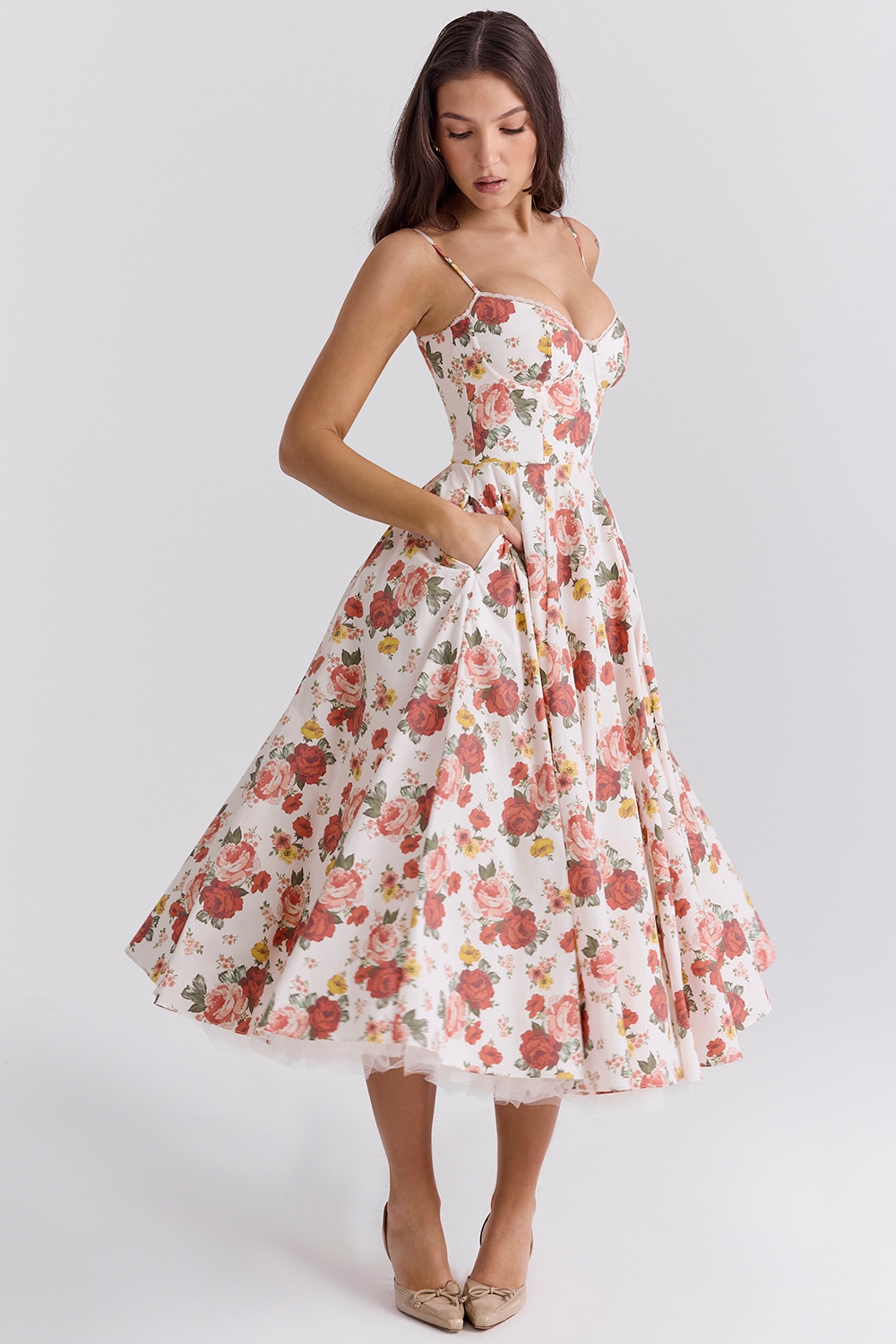 Mademoiselle  Italian Rose Print Tulle Midi Dress — image 9