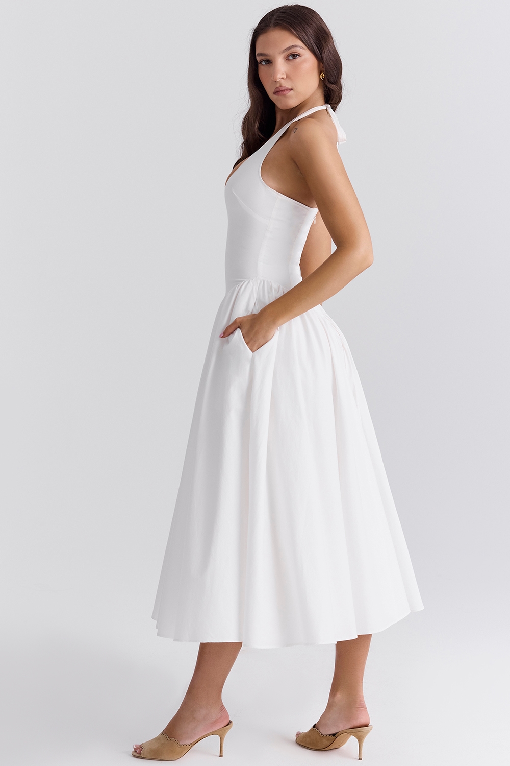 Marilyn  White Cotton Halter Midi Sundress — image 7