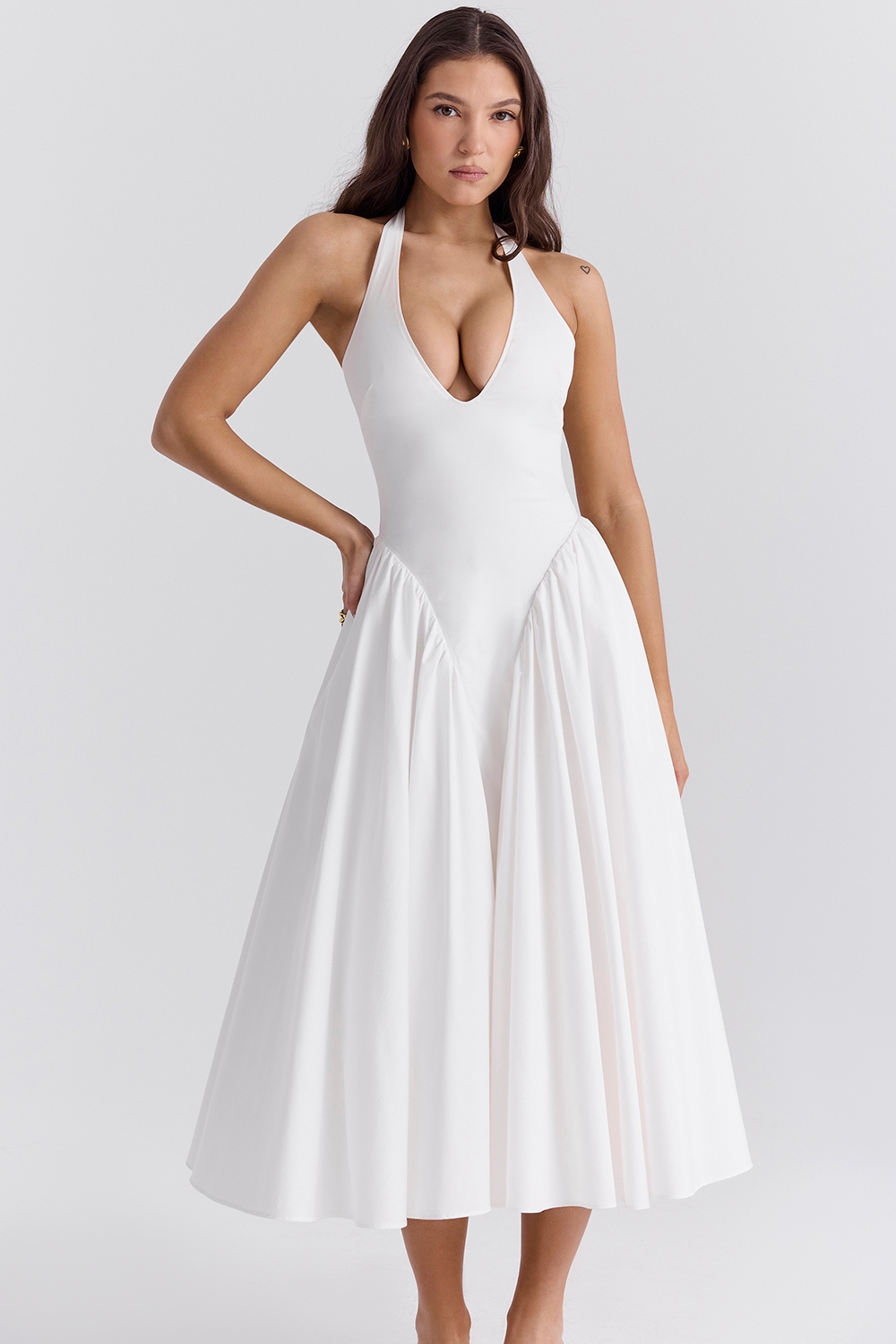 Marilyn  White Cotton Halter Midi Sundress — image 5