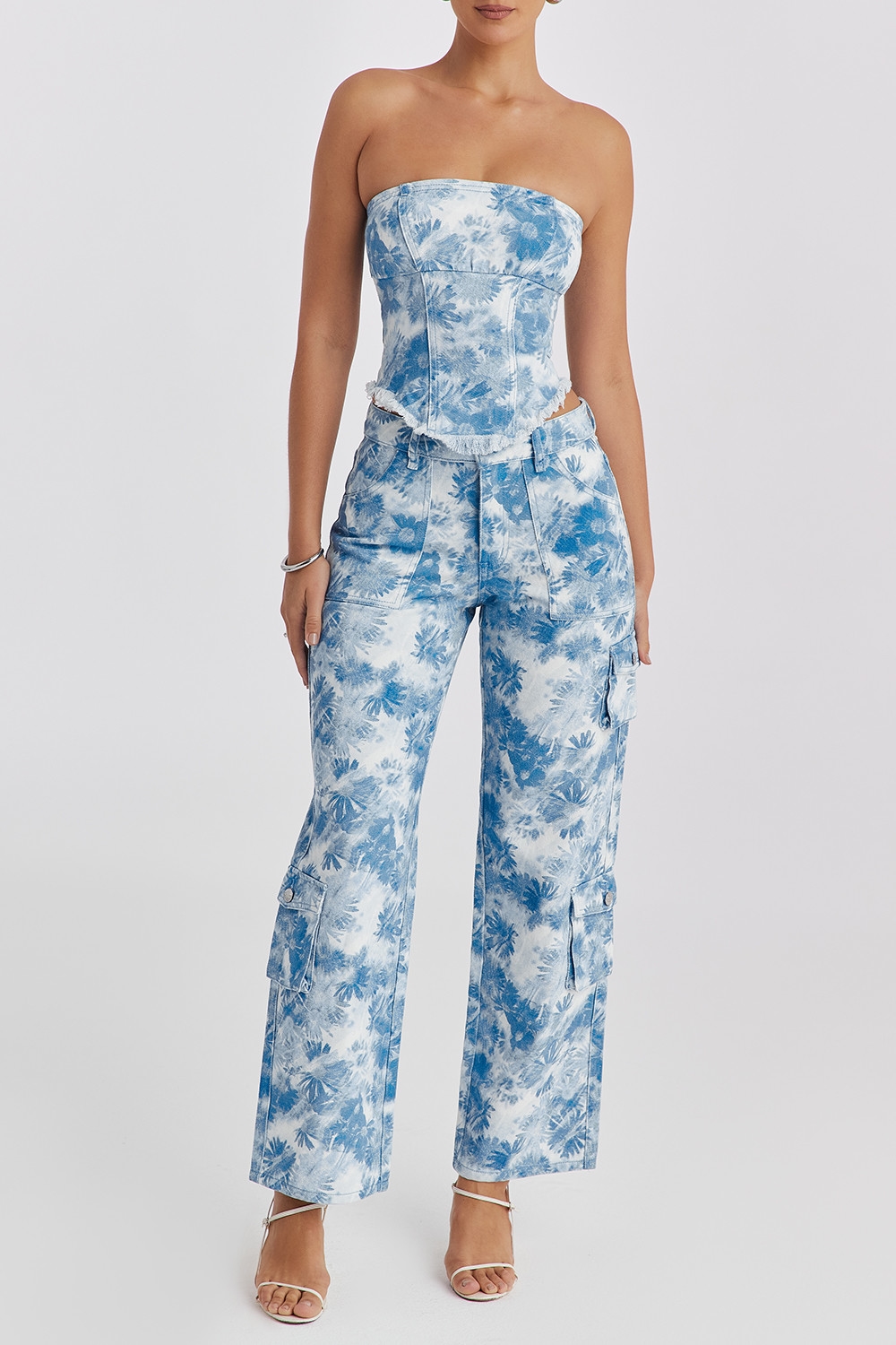Mistress Rocks Blue Floral Print Strapless Denim Top - SALE — image 3