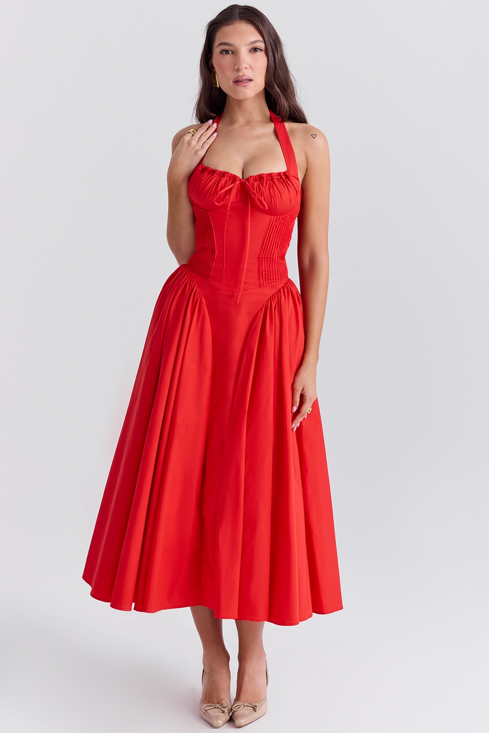 Adabella  Italian Tomato Cotton Halter Sundress — image 2