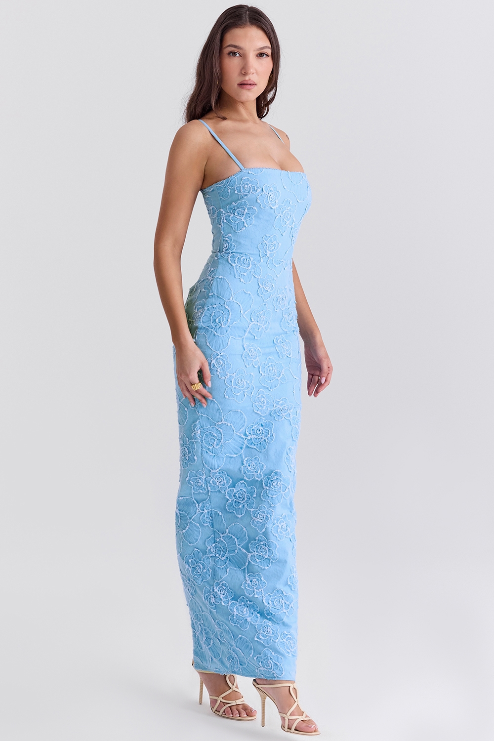 Eva  Tuscan Blue Embroidered Floral Maxi Dress — image 5