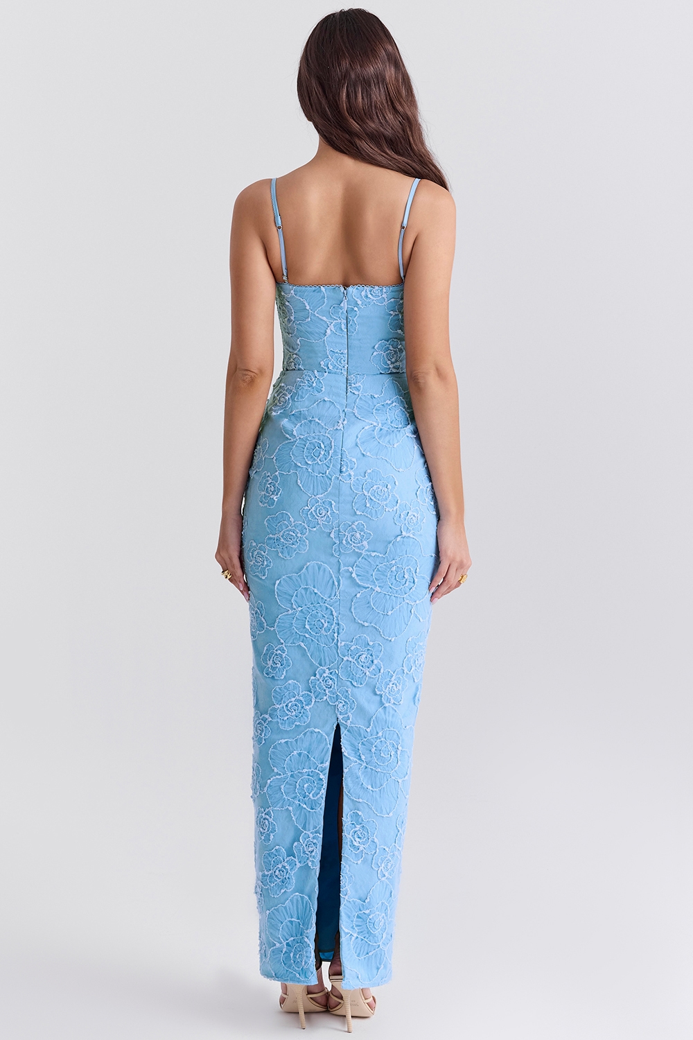 Eva  Tuscan Blue Embroidered Floral Maxi Dress — image 7
