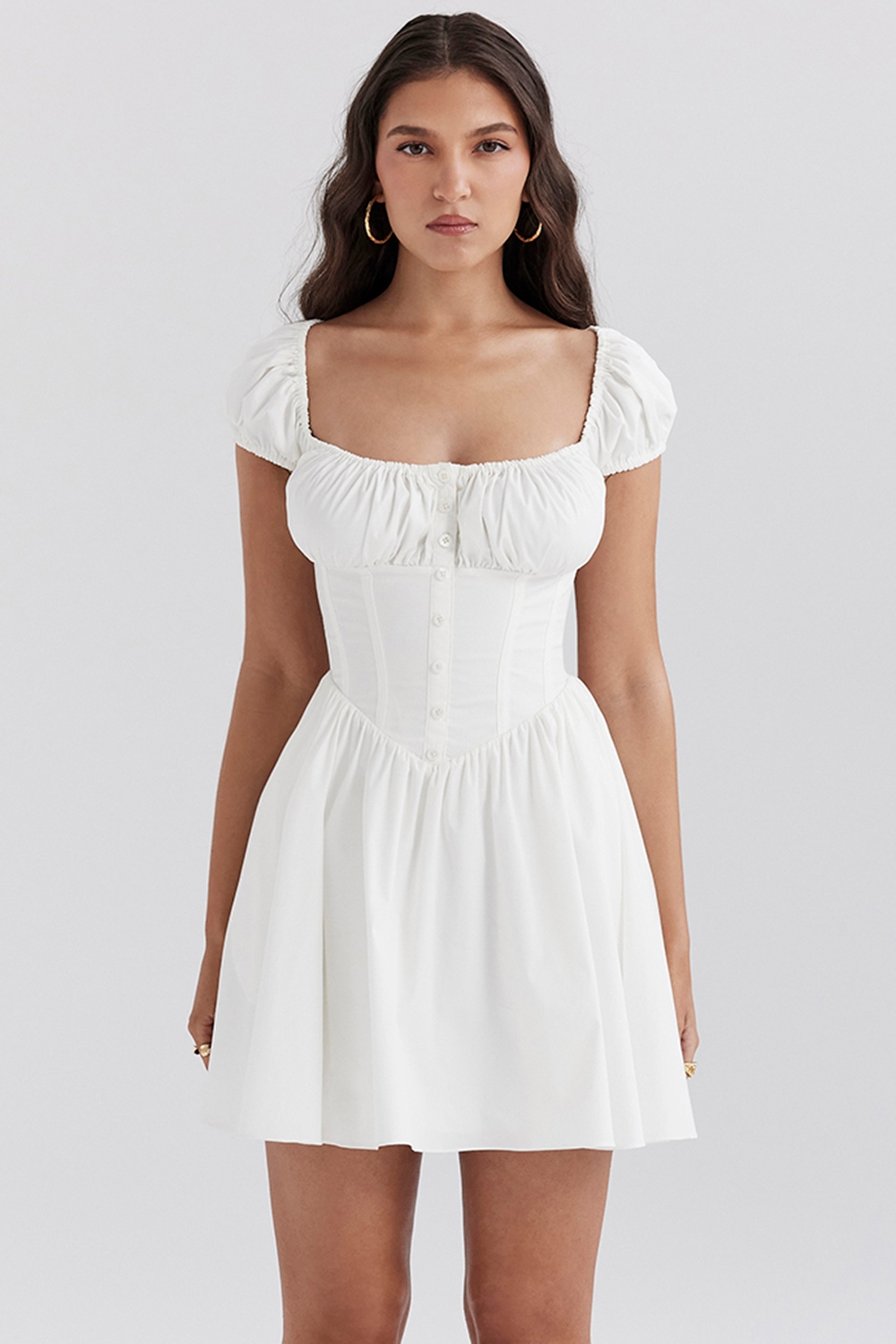 Nala  White Cotton Gathered Mini Dress — image 1