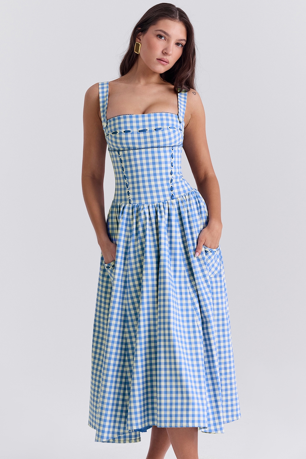 Vivien  Regatta Blue Gingham Midi Sundress — image 5