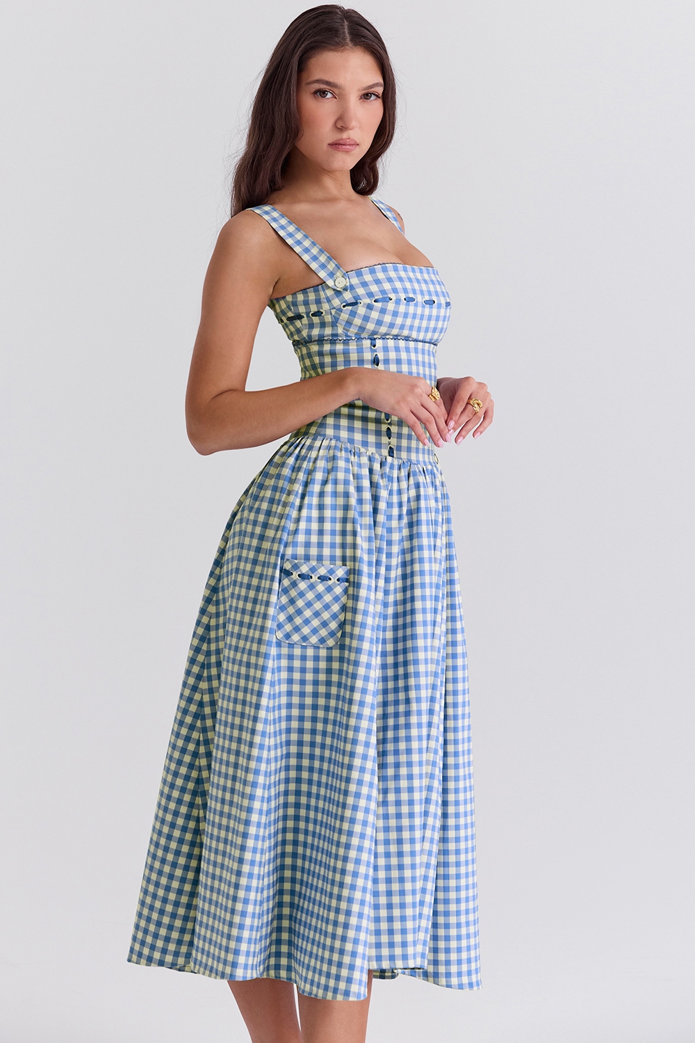 Vivien  Regatta Blue Gingham Midi Sundress — image 8