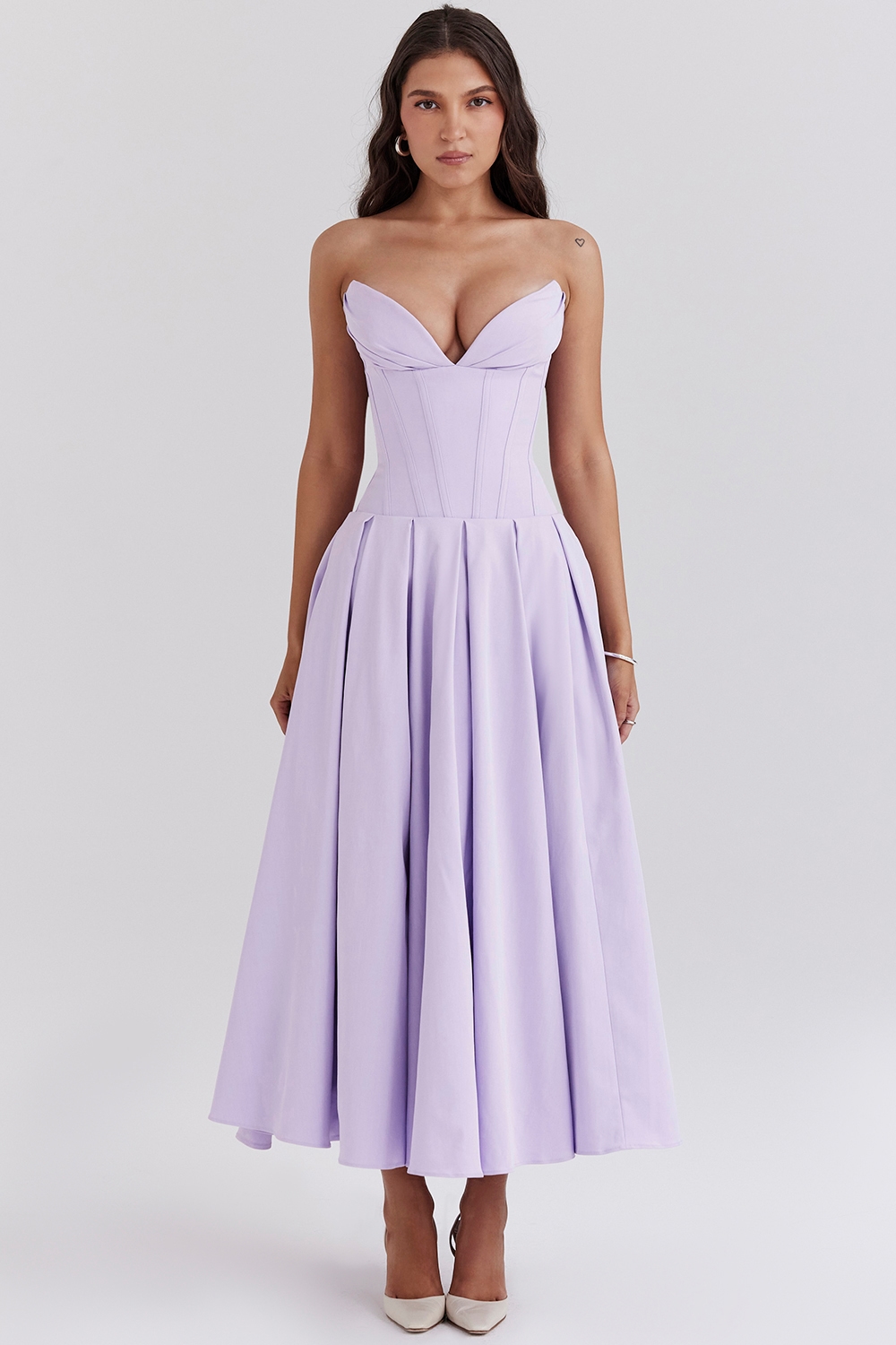 Lady  Orchid Twill Strapless Tulle Midi Dress — image 3