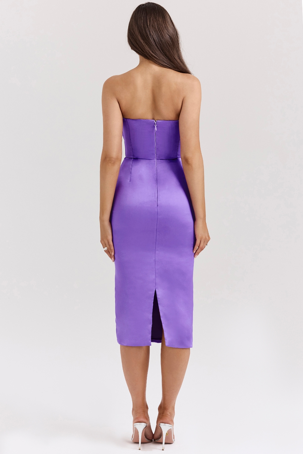 Santana  Violet Satin Strapless Corset Midi Dress — image 6