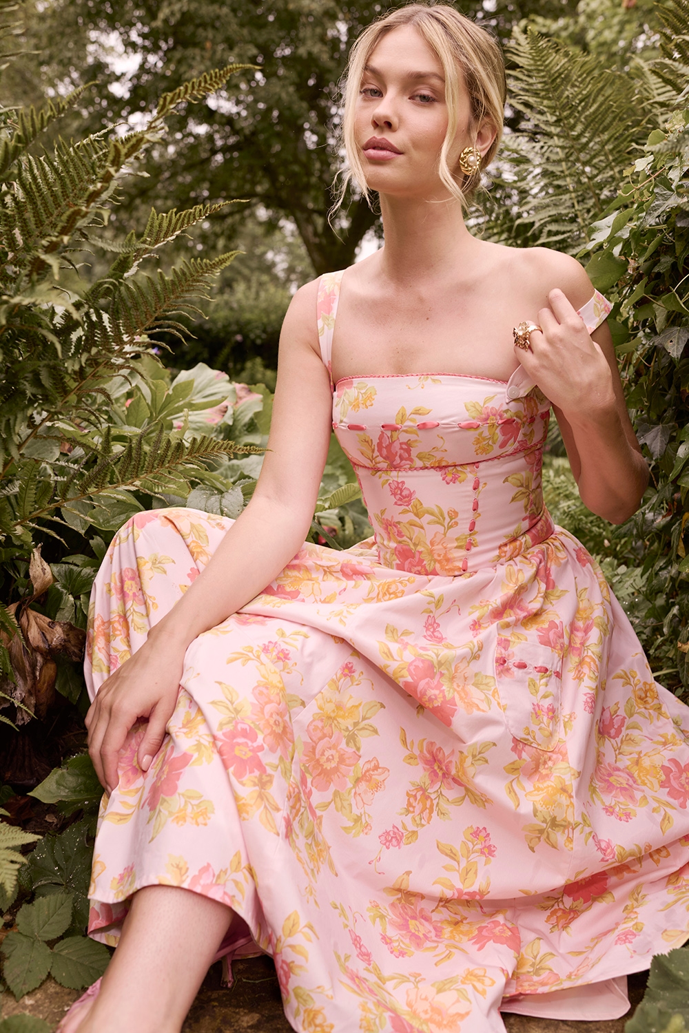 Vivien  Peach Poppy Print Cotton Midi Sundress — image 9