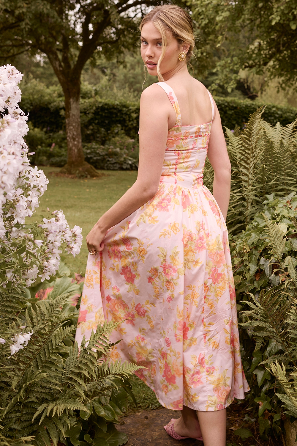 Vivien  Peach Poppy Print Cotton Midi Sundress — image 10
