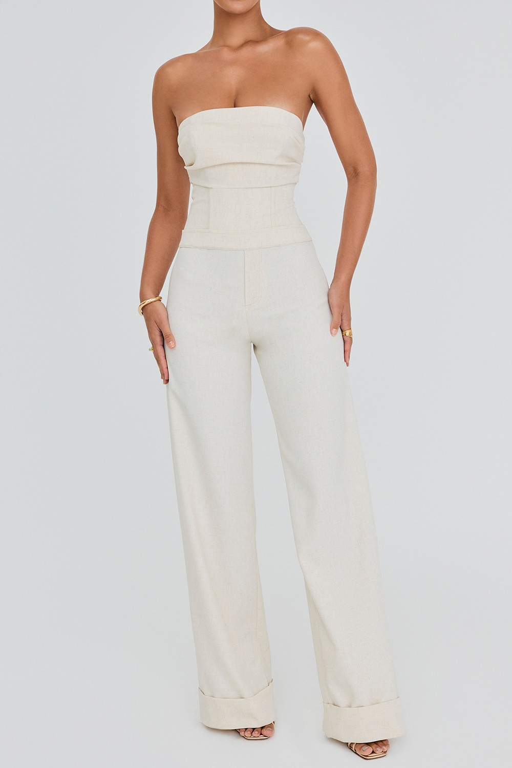 Mistress Rocks Beige Strapless Wide Leg Jumpsuit - SALE — image 4