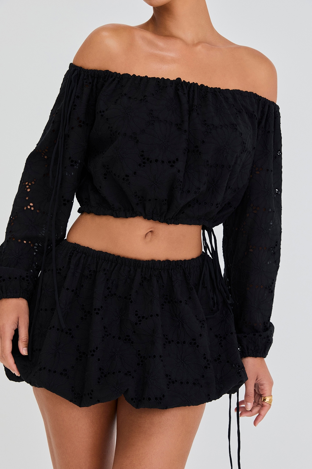 Mistress Rocks Black Broderie Cotton Off Shoulder Top - SALE — image 4
