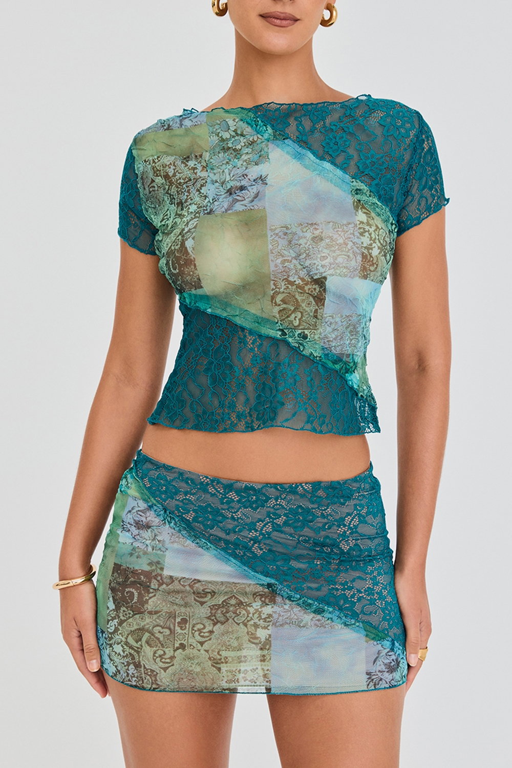Mistress Rocks Ocean Teal Panelled Mini Skirt - SALE — image 5