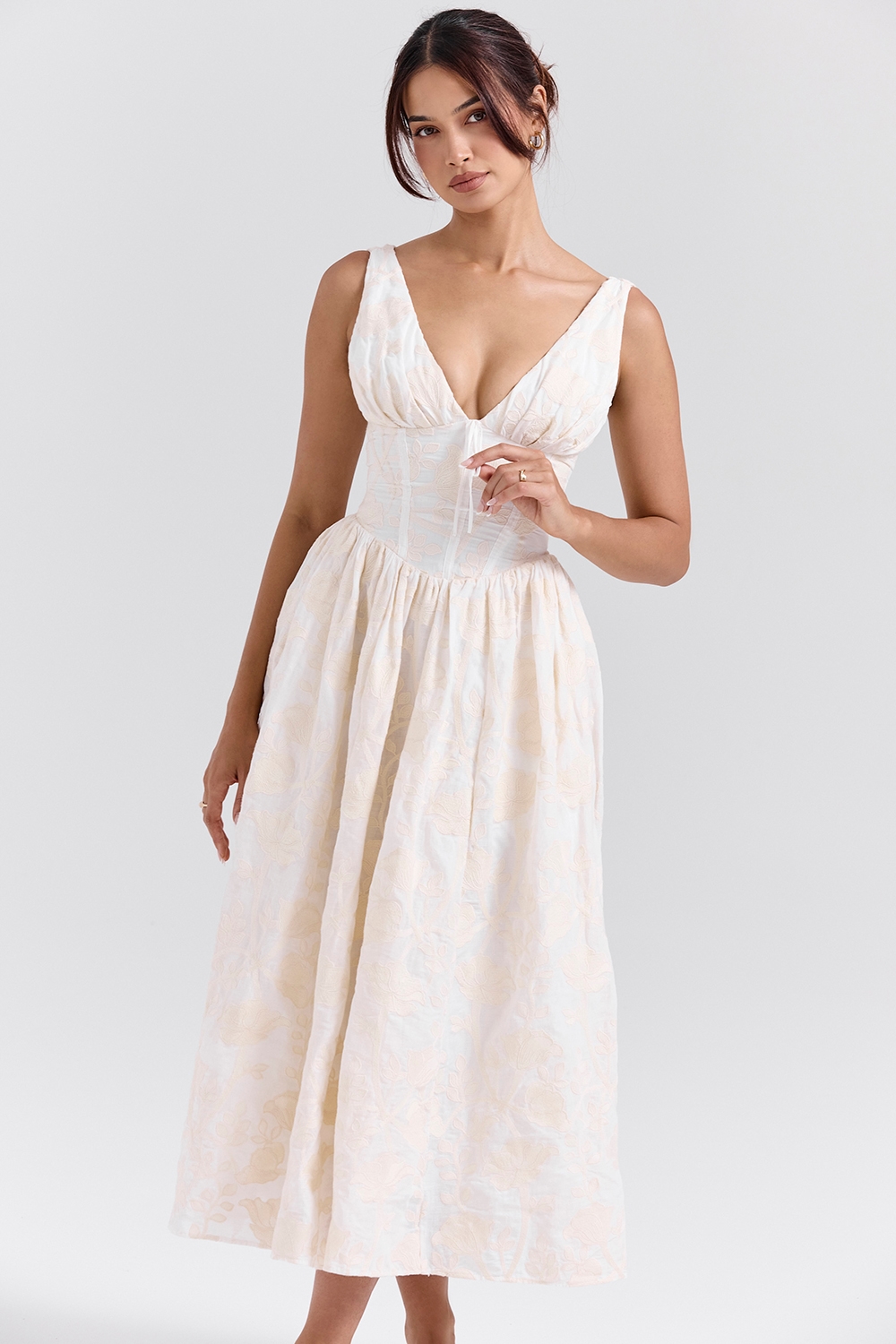 Emmelina  Vintage Ivory Floral Embroidered Corset Sundress — image 3