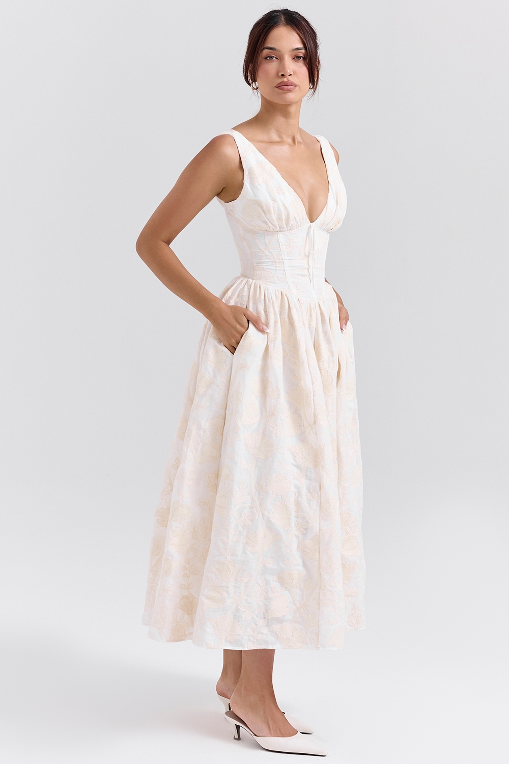 Emmelina  Vintage Ivory Floral Embroidered Corset Sundress — image 5