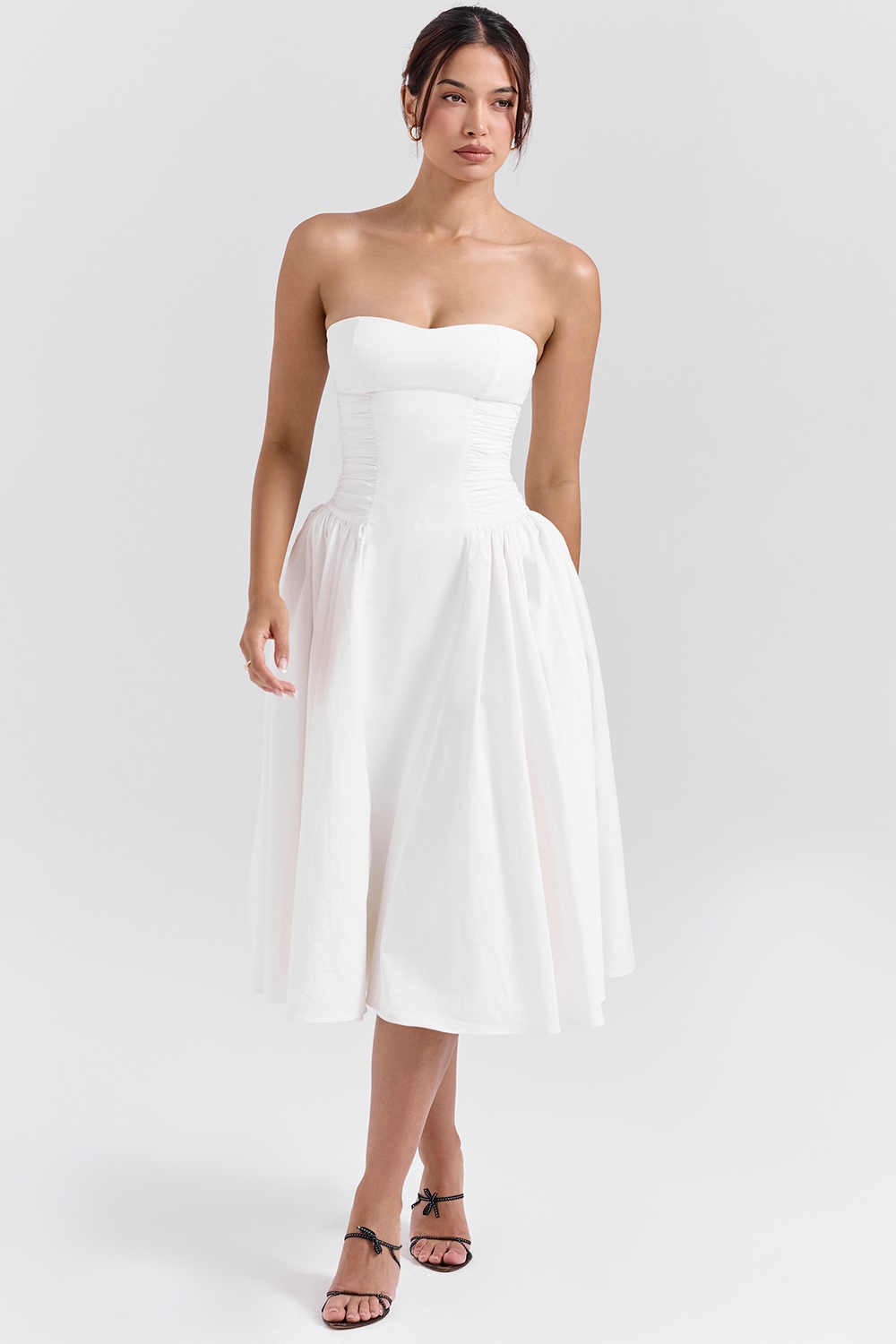 Georgiana  White Cotton Strapless Midi Sundress — image 3