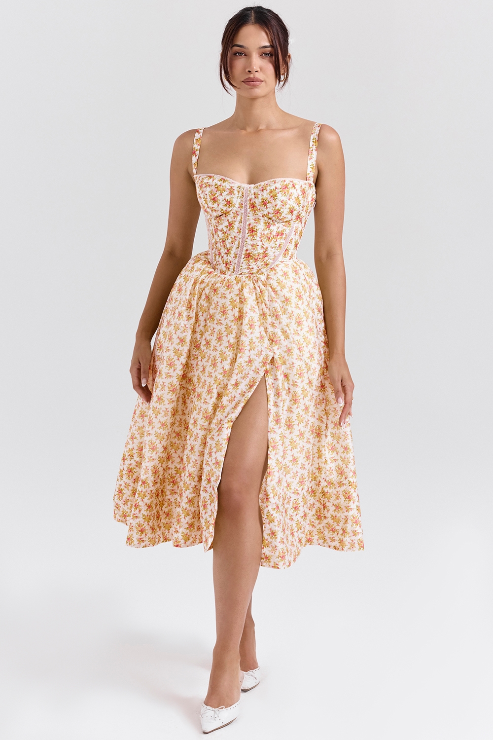 Kelly  Royal Rose Print Corset Midi Sundress — image 1