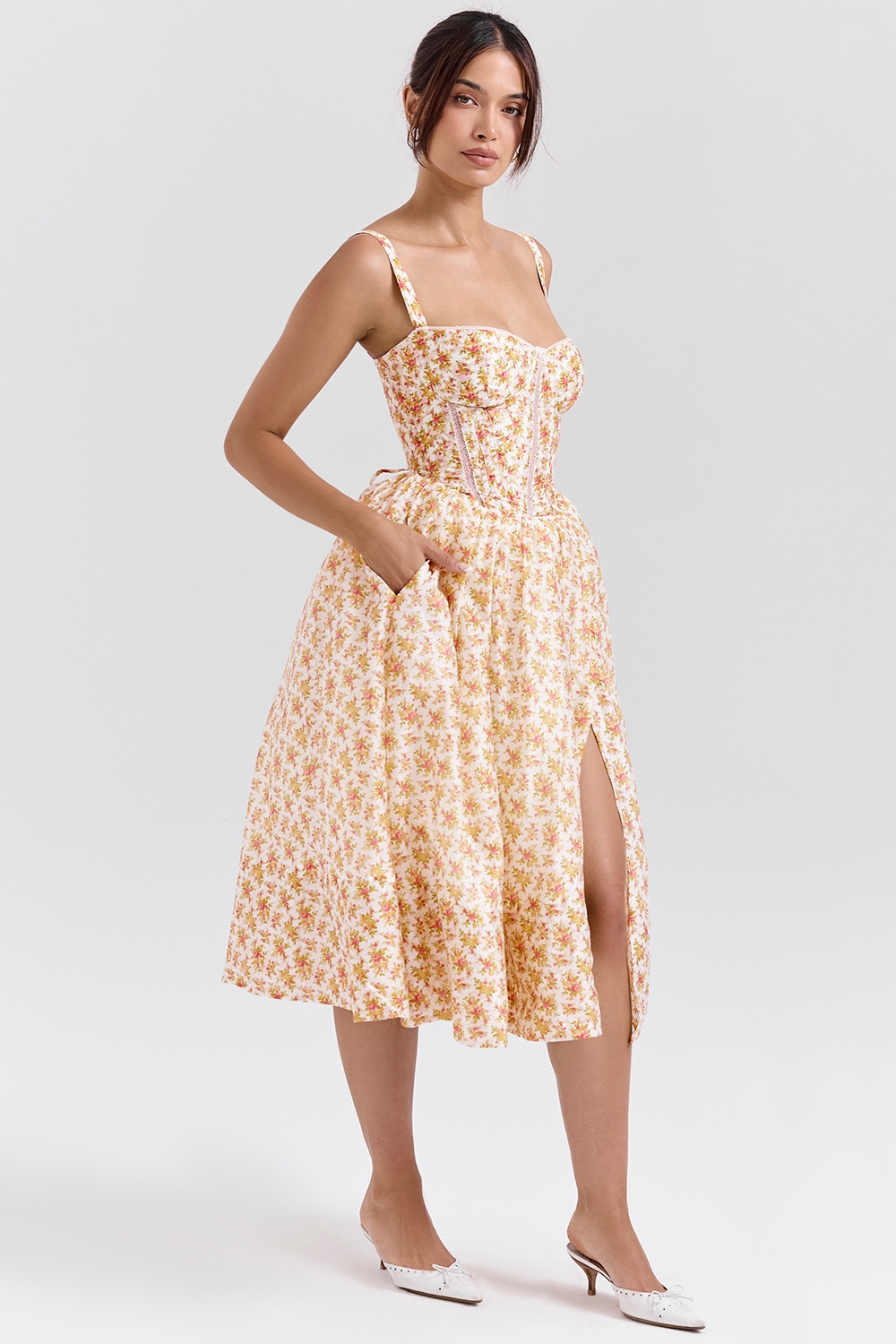 Kelly  Royal Rose Print Corset Midi Sundress — image 6