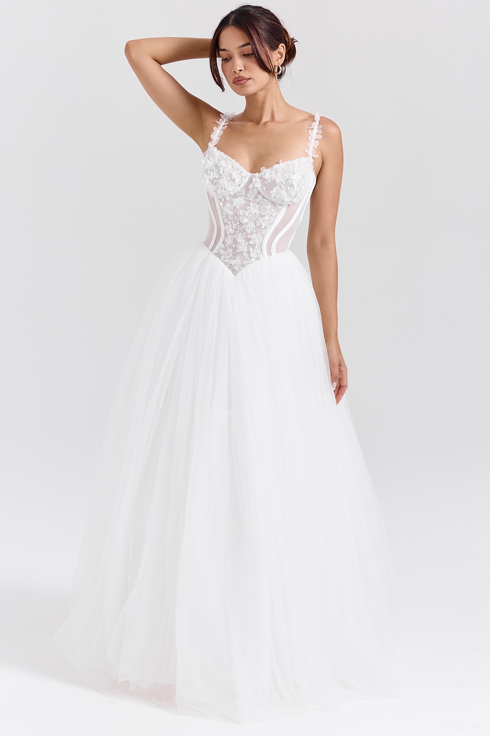 Nathalie  White Floral Lace Tulle Bridal Gown — image 3