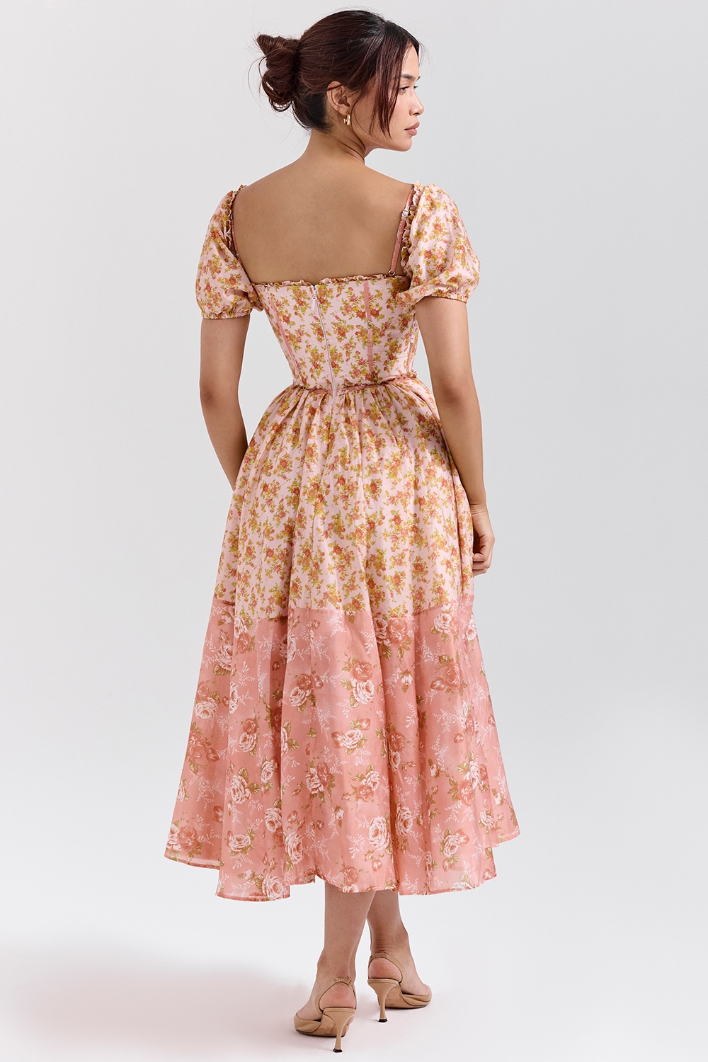 Penelope  Peach Poppy Print Puff Sleeve Midi Sundress — image 7