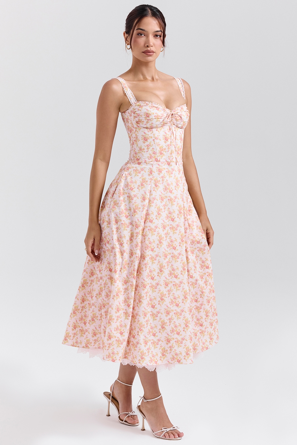 Rosalee  Peach Poppy Print Cotton Bustier Sundress — image 5