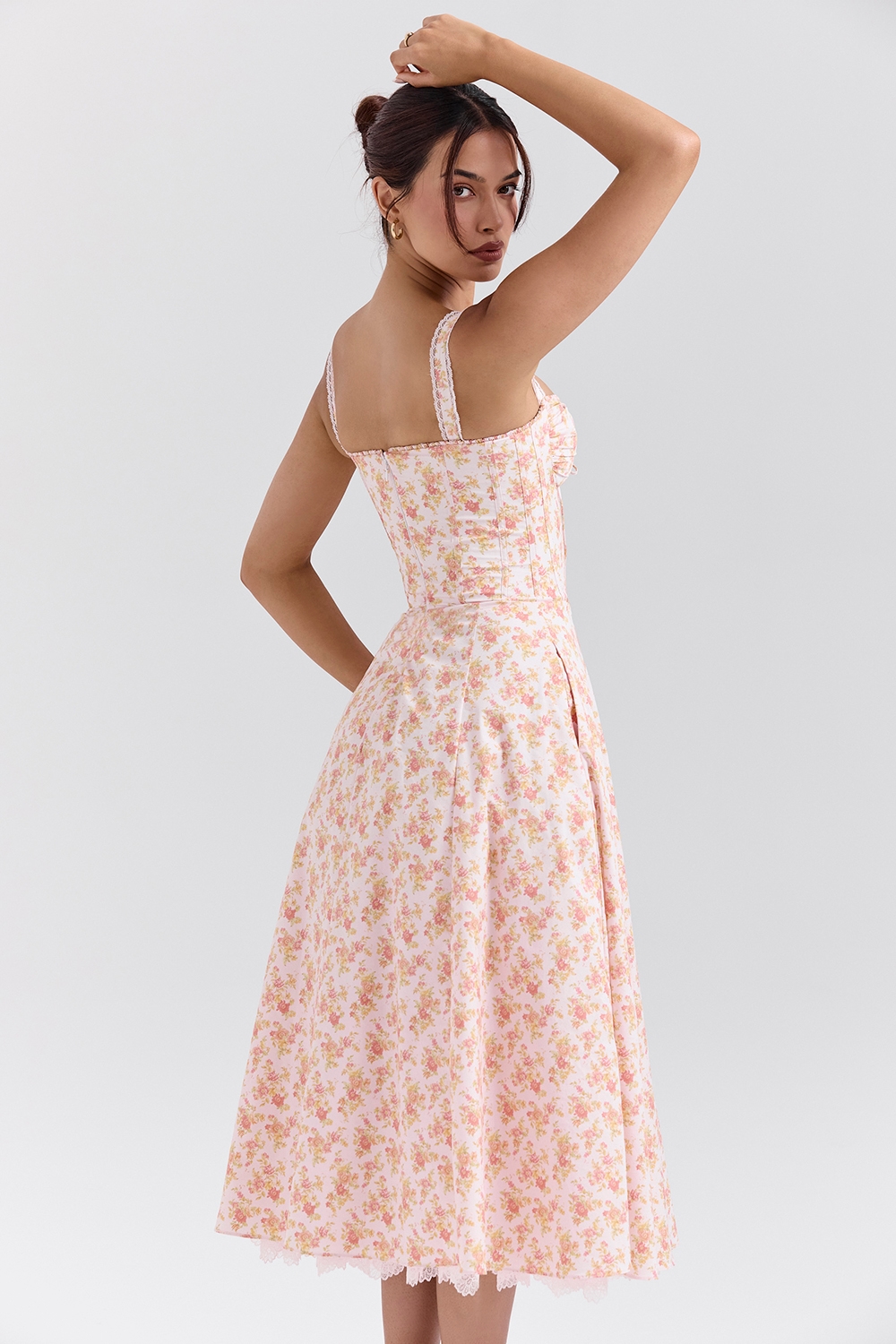 Rosalee  Peach Poppy Print Cotton Bustier Sundress — image 6