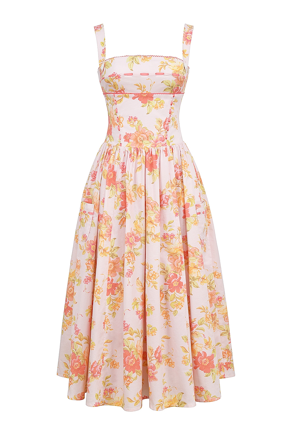 Vivien  Peach Poppy Print Cotton Midi Sundress — image 12