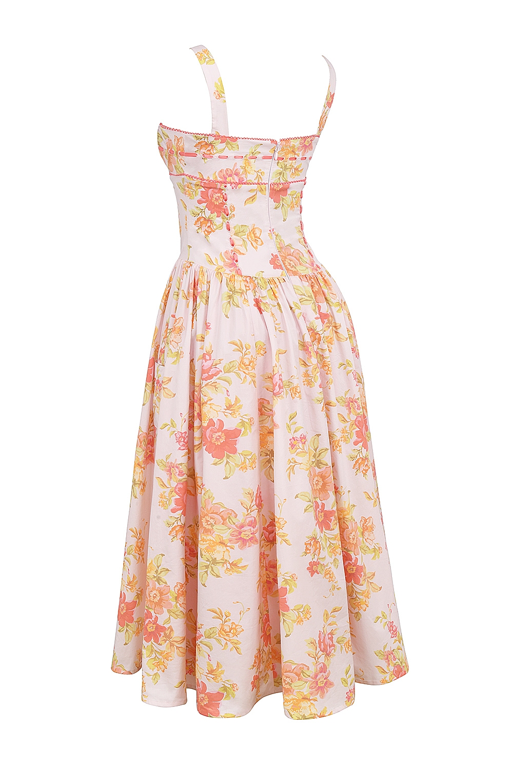 Vivien  Peach Poppy Print Cotton Midi Sundress — image 13