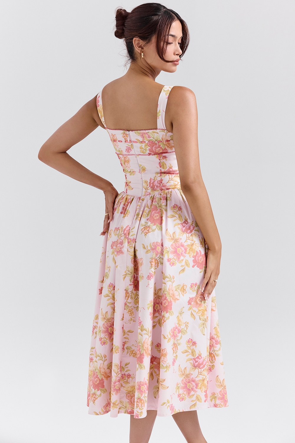 Vivien  Peach Poppy Print Cotton Midi Sundress — image 7