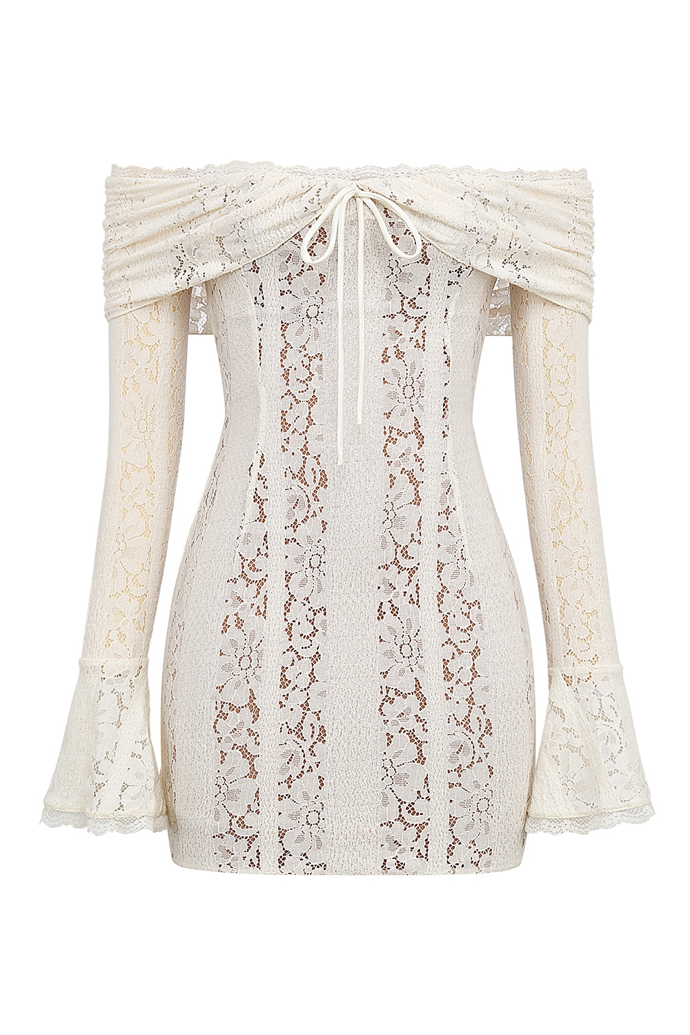 Sadie  Vintage Cream Floral Lace Off Shoulder Mini Dress — image 12