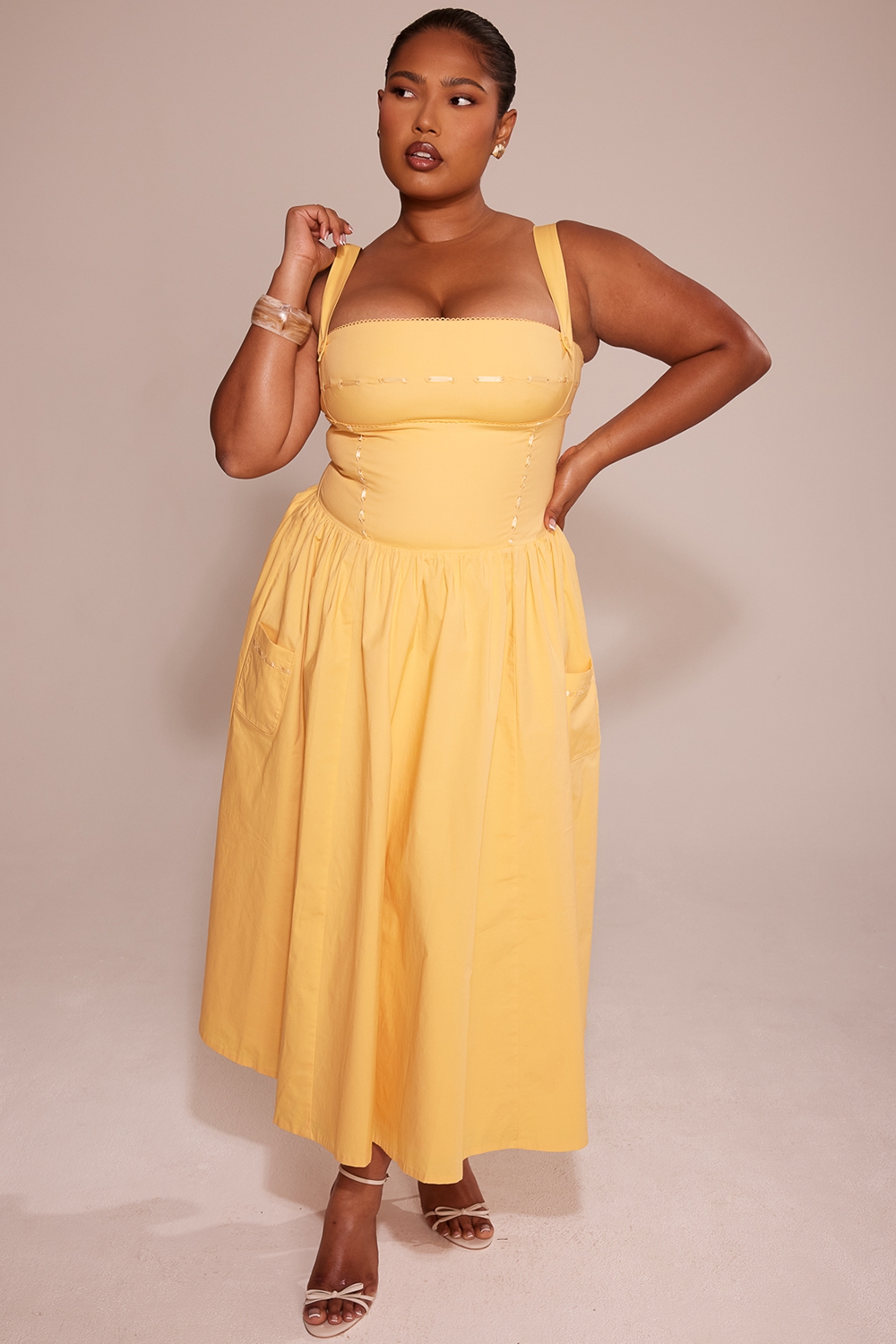 Vivien  Apricot Cotton Midi Sundress — image 9