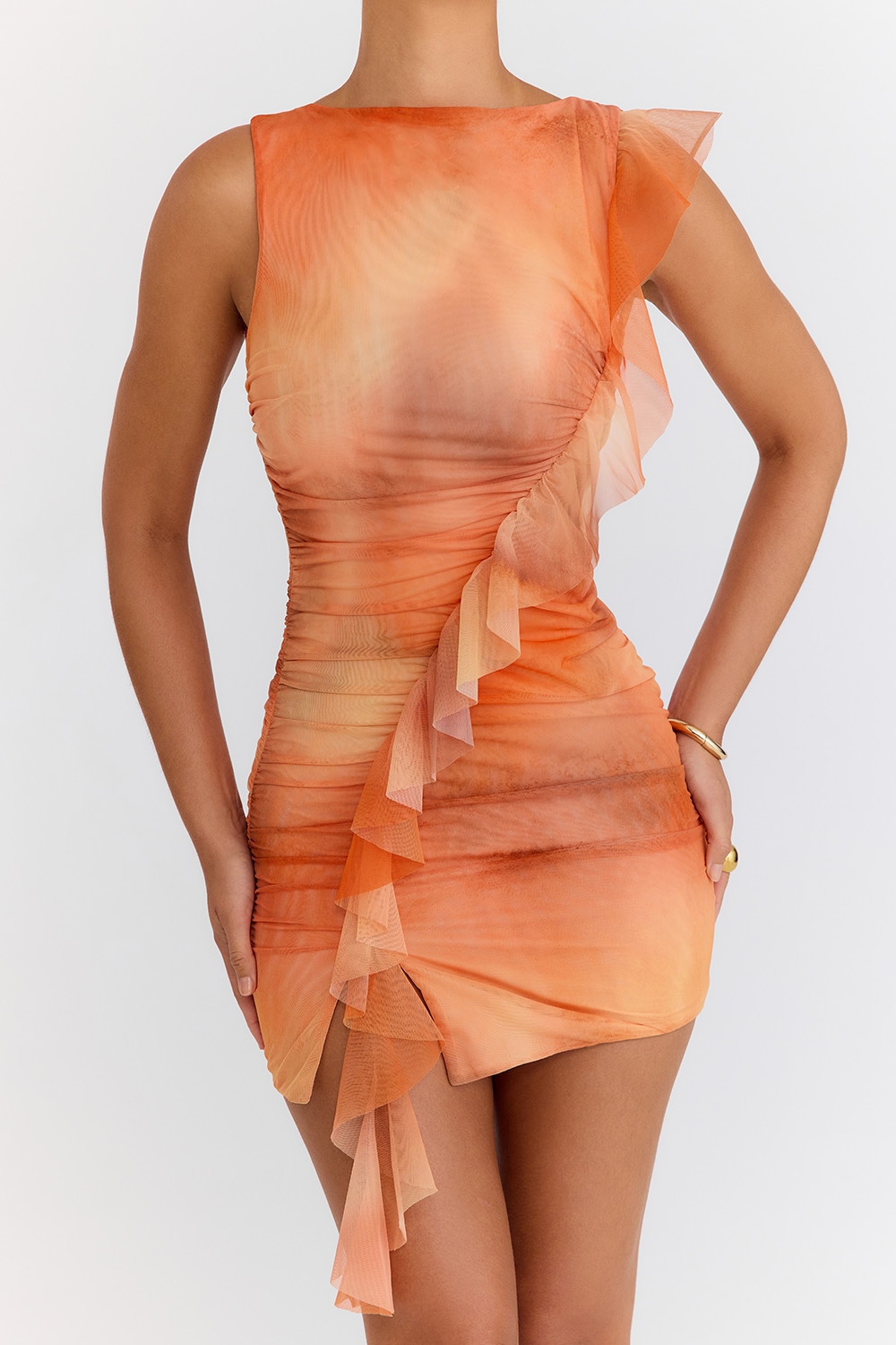 Mistress Rocks Orange Ombre Gathered Ruffle Mini Dress - SALE