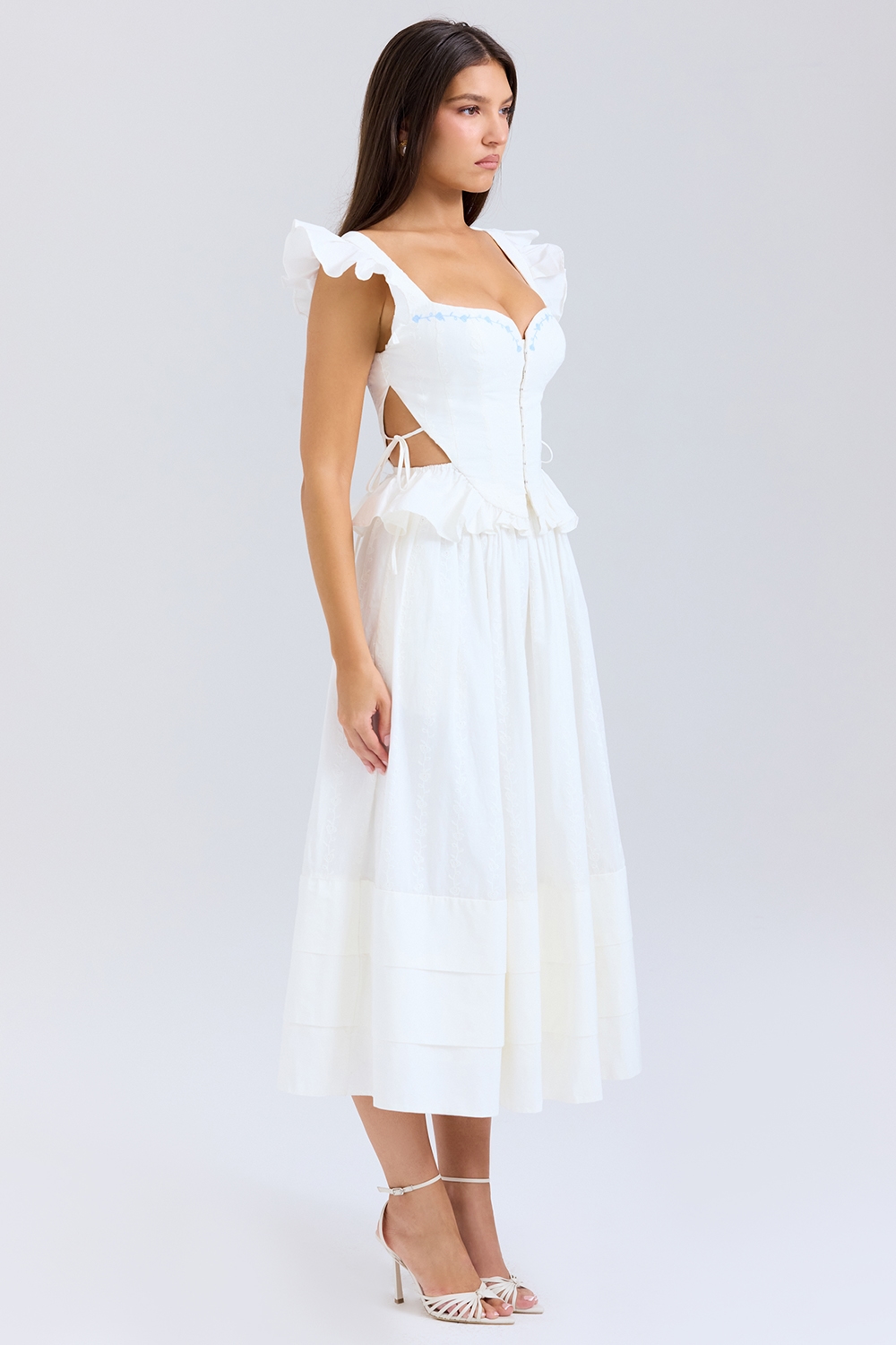 Augustine  White Embroidered Cotton Midi Skirt — image 6
