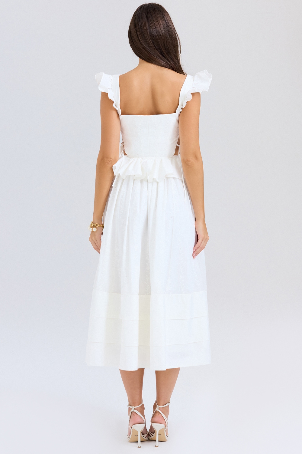 Augustine  White Embroidered Cotton Midi Skirt — image 8
