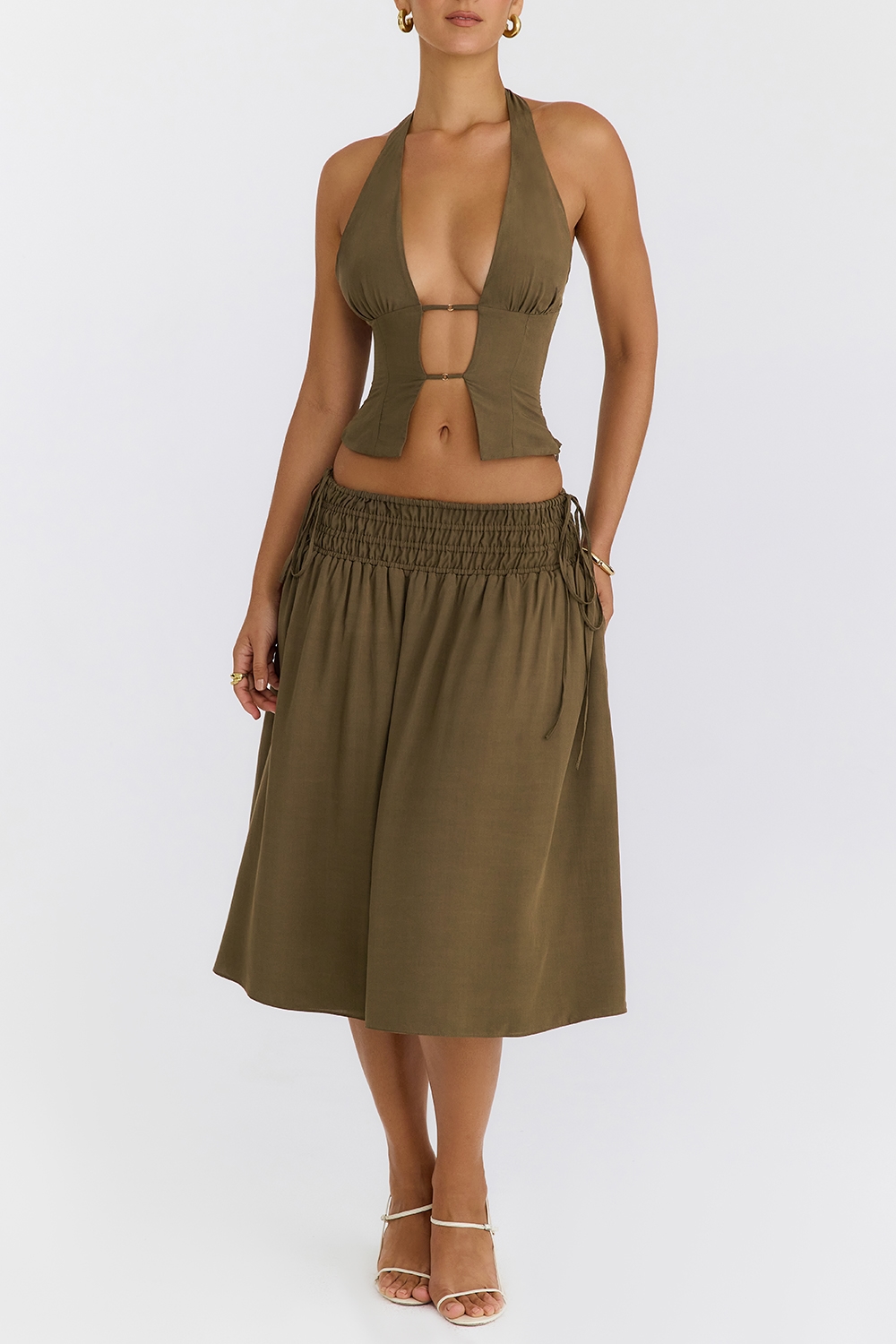 Mistress Rocks Olive Open Front Halter Top - SALE — image 3