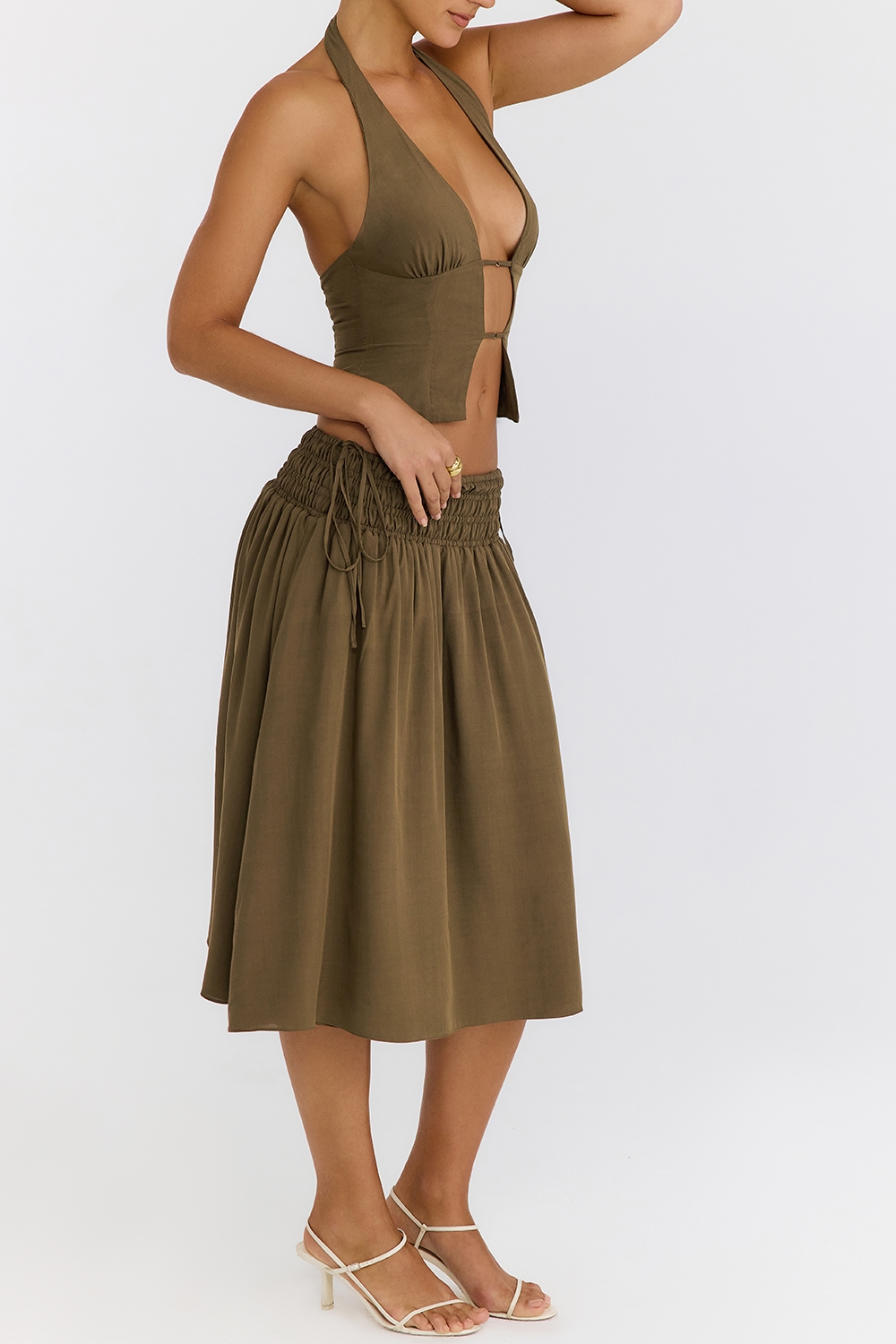 Mistress Rocks Olive Shirred Waist Midi Skirt - SALE — image 5