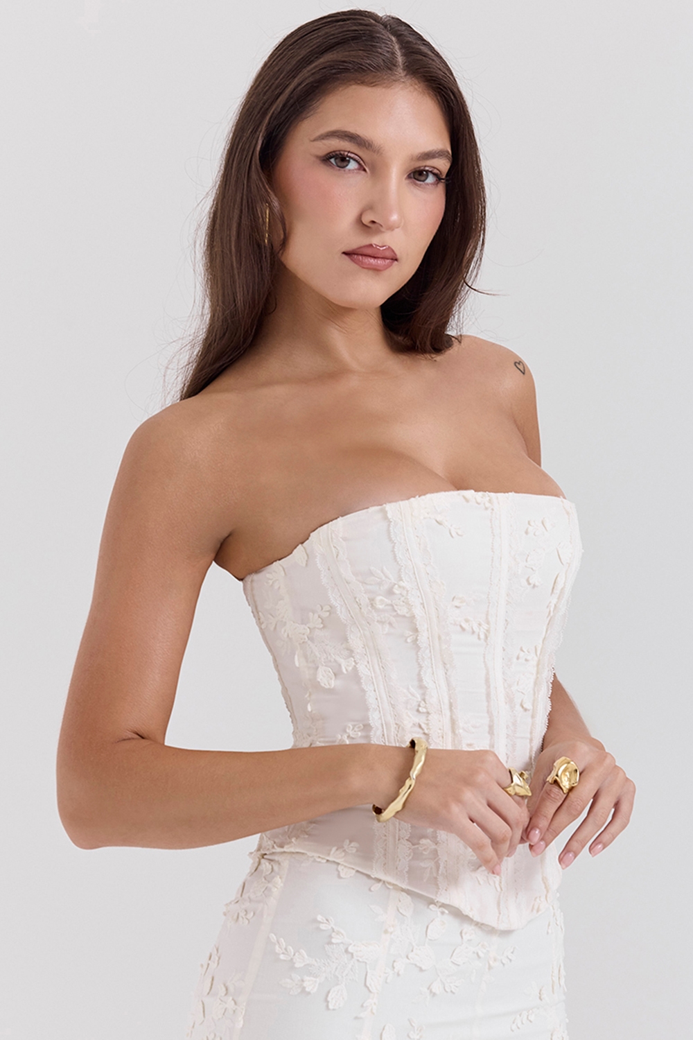Dakota Vintage Ivory Embroidered Strapless Corset