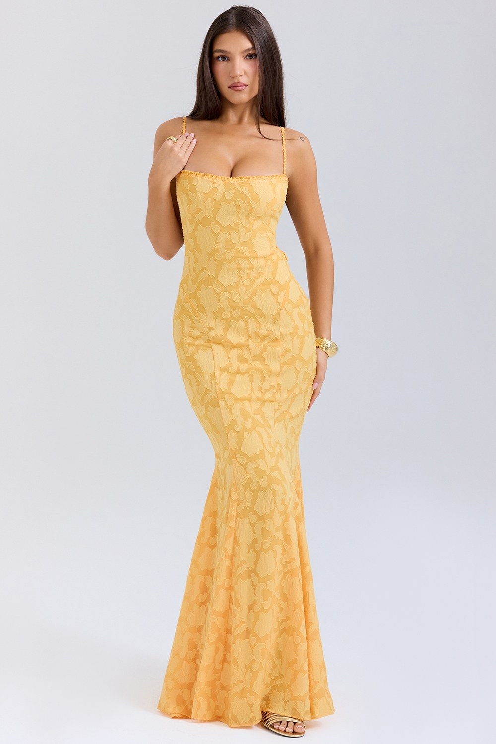 Joan  Apricot Lace Up Back Maxi Dress — image 5