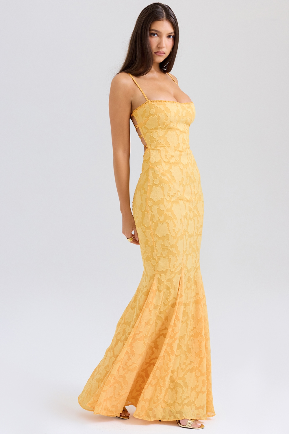Joan  Apricot Lace Up Back Maxi Dress — image 8