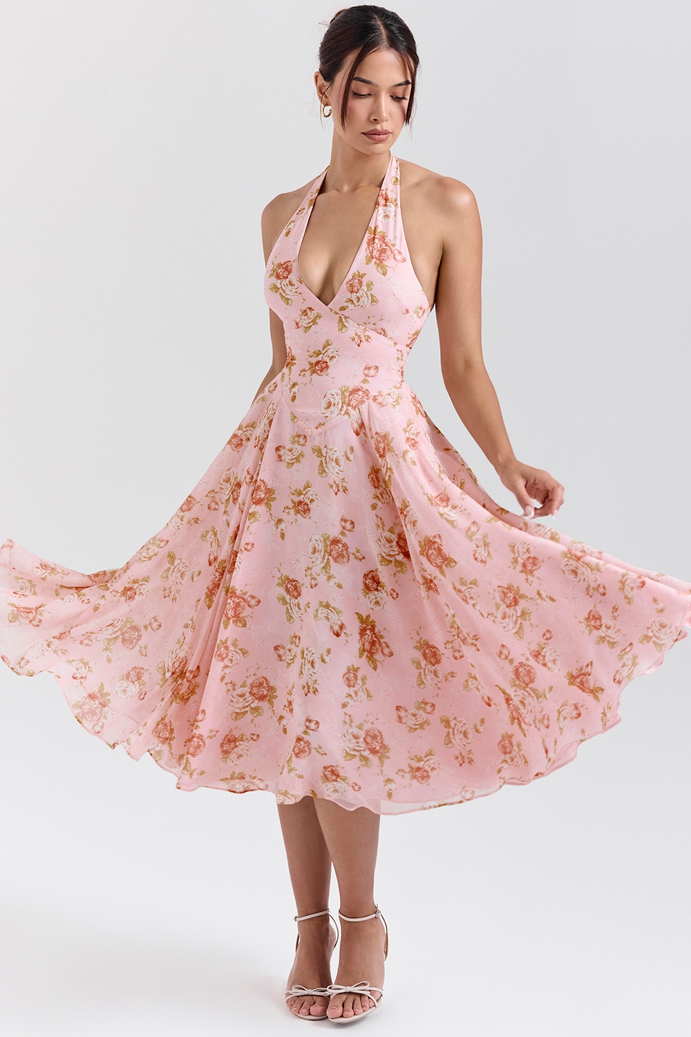 Solada  English Vintage Rose Print Georgette Halter Sundress — image 6