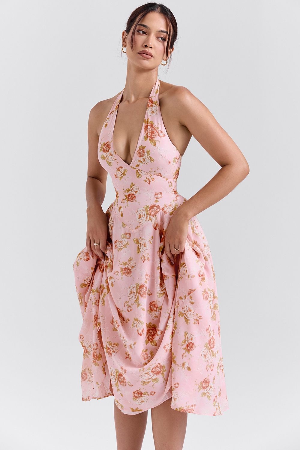 Solada  English Vintage Rose Print Georgette Halter Sundress — image 1