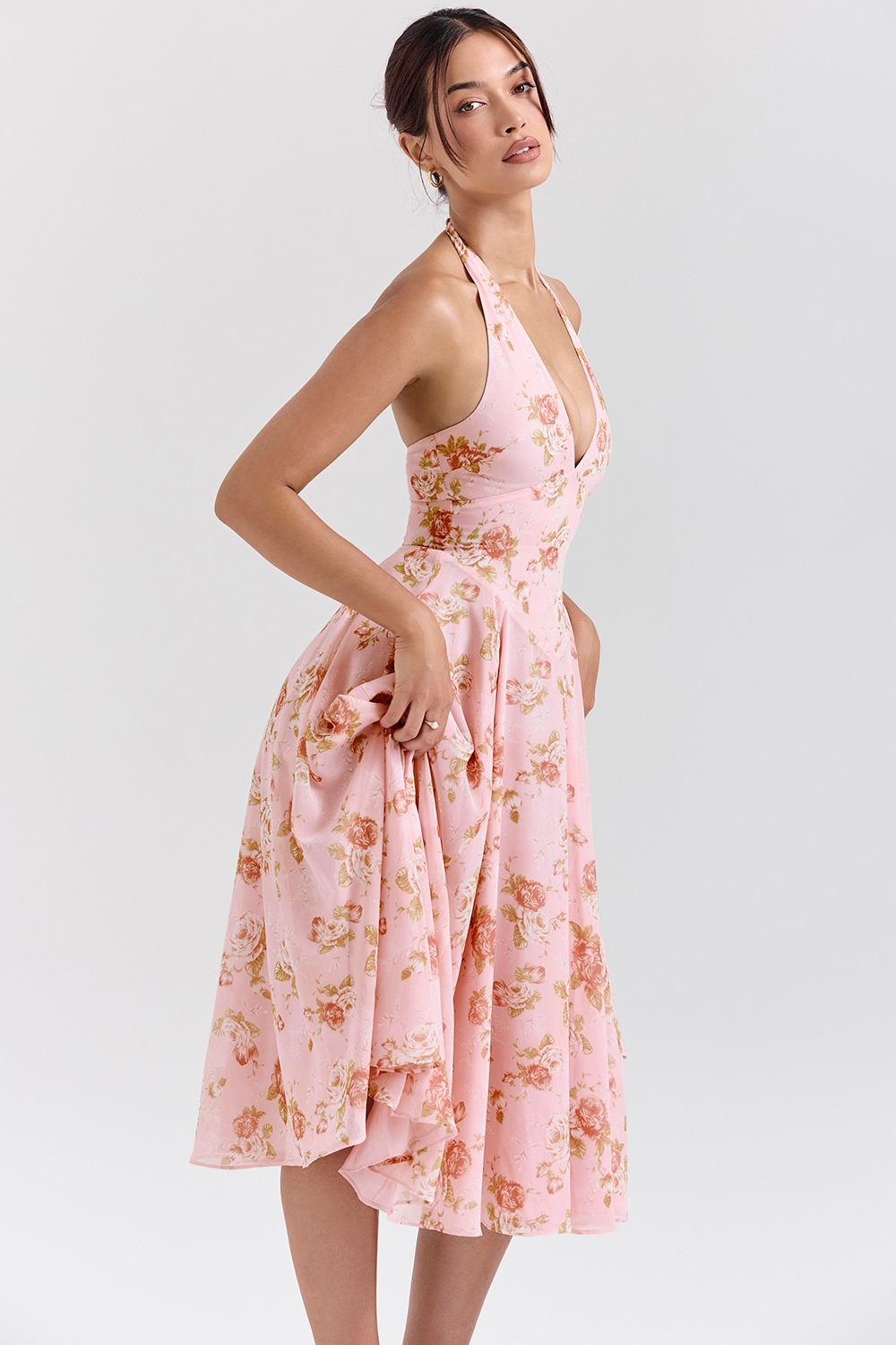 Solada  English Vintage Rose Print Georgette Halter Sundress — image 7
