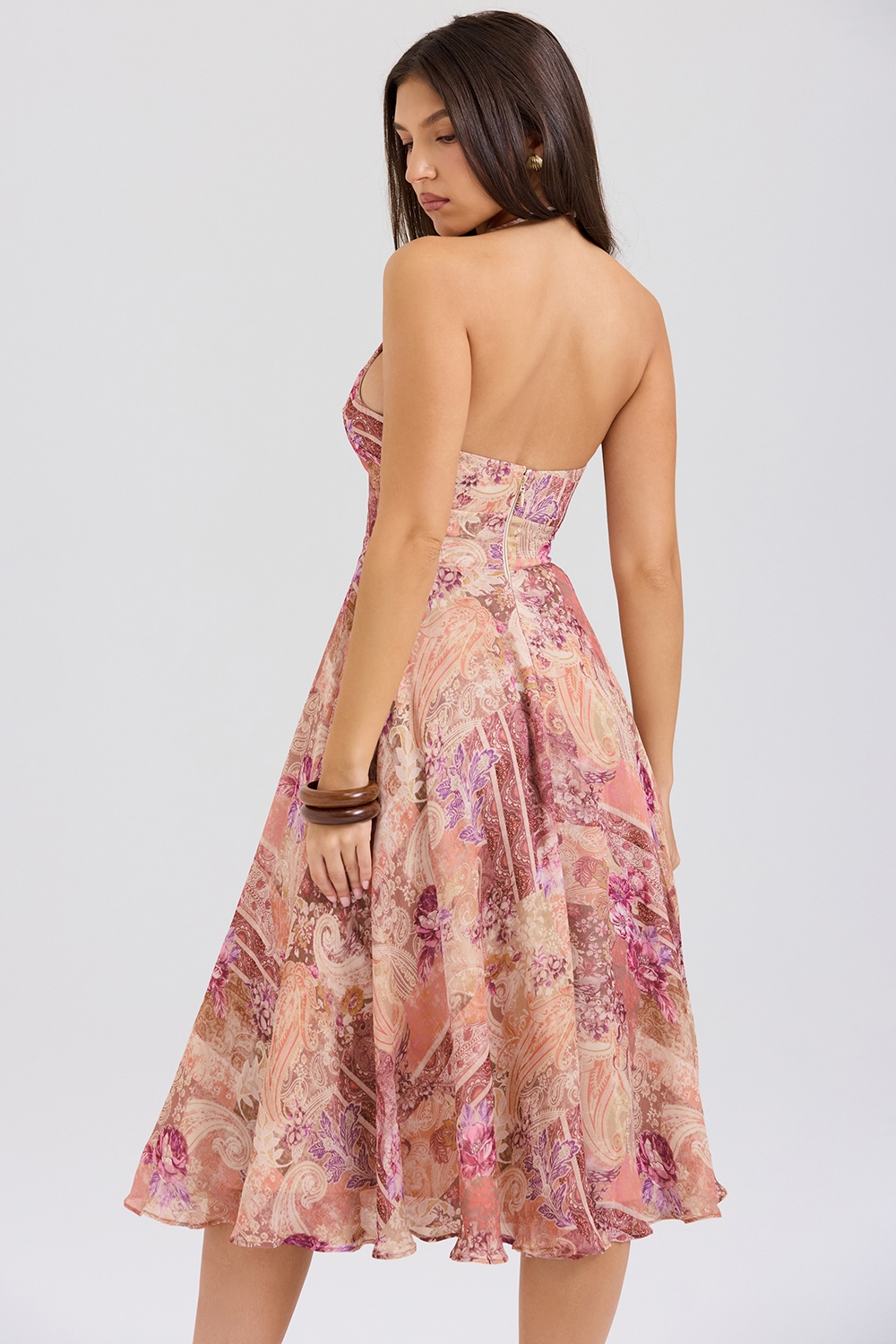 Solada  Paisley Patchwork Print Georgette Halter Sundress — image 9